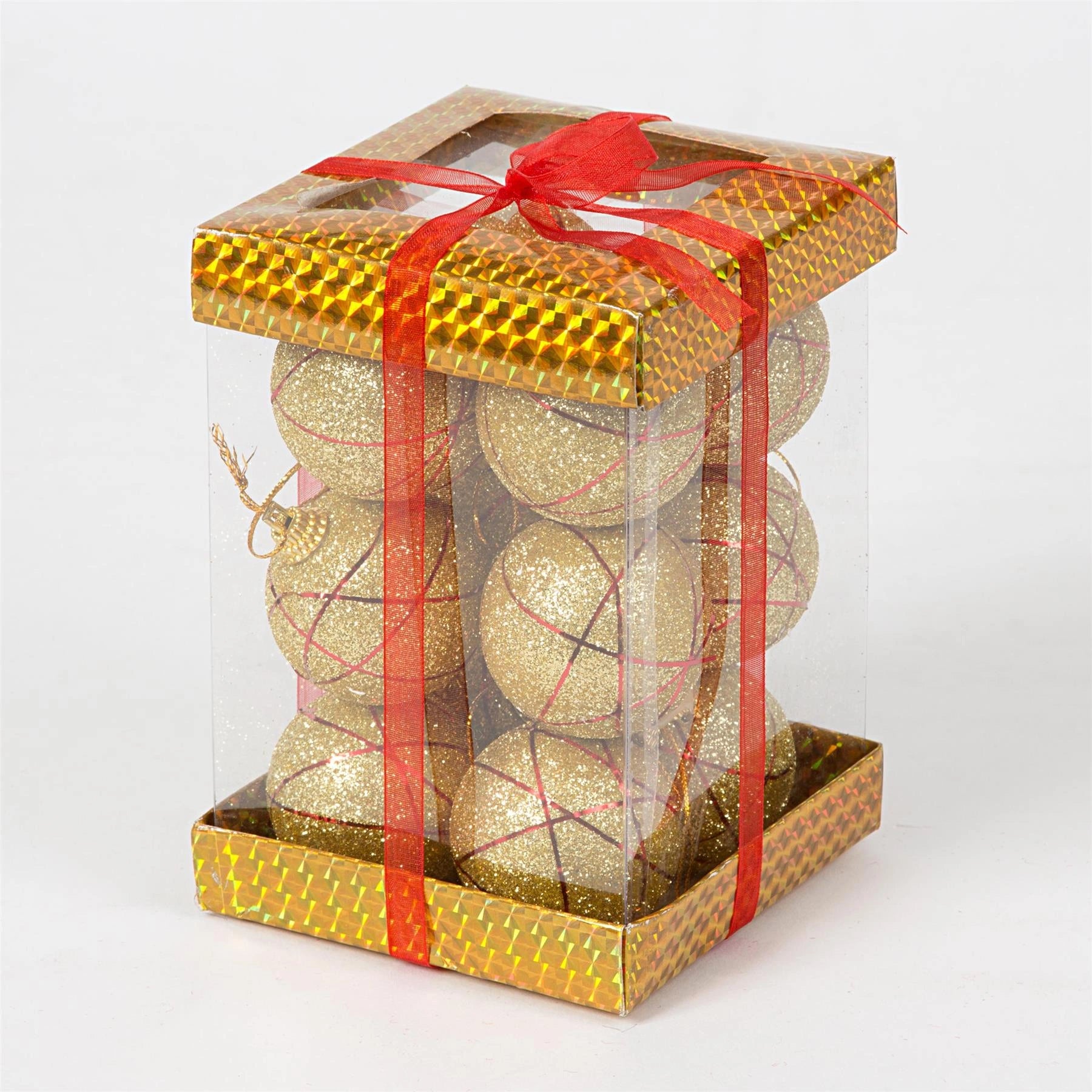 Gold Baubles Christmas Tree Hanging Decorations Ornaments Glitter Balls 12 Pcs