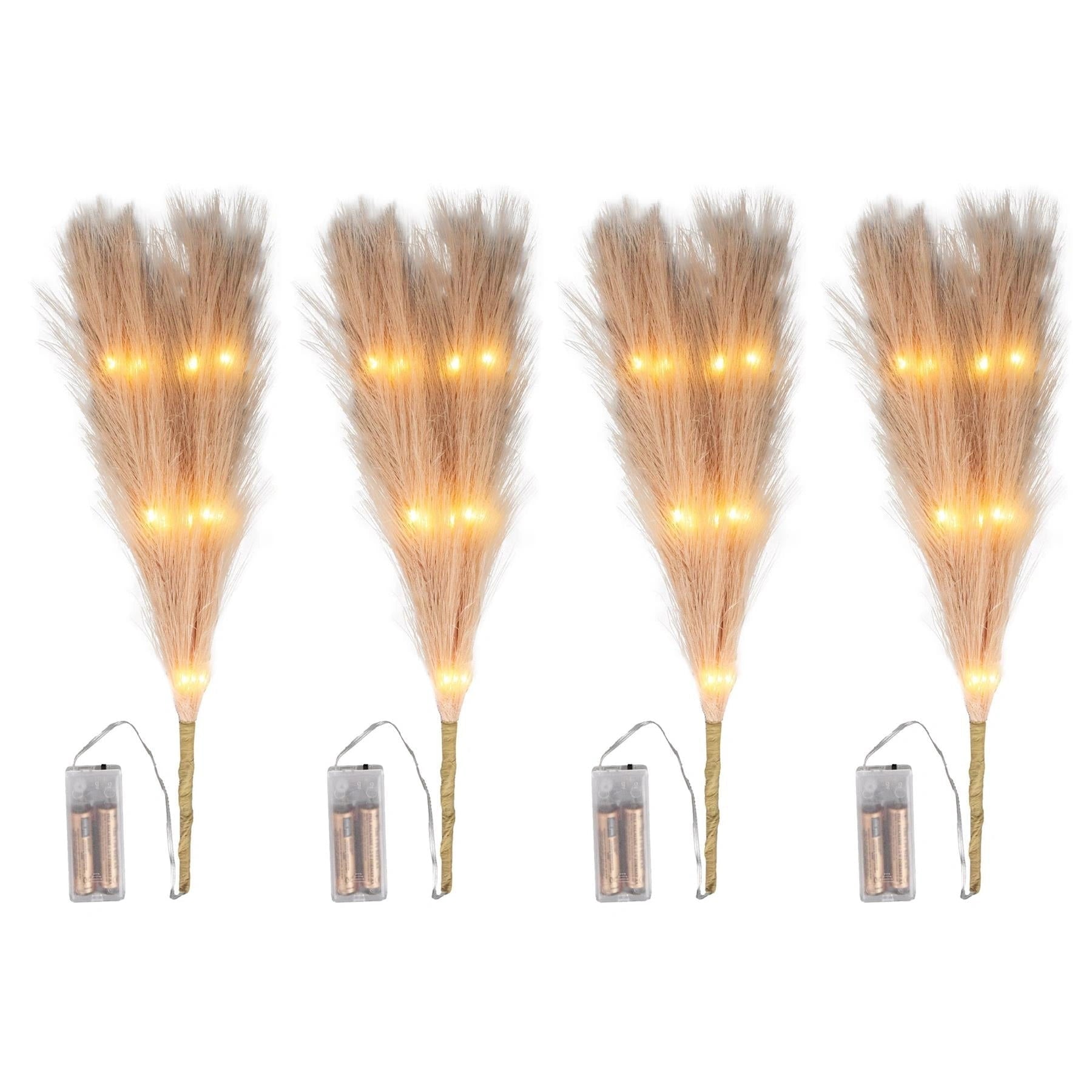 4PCS Pampas Grass Stem Christmas Table Decor Pre-Lit LED B/O Champagne Gold 45cm