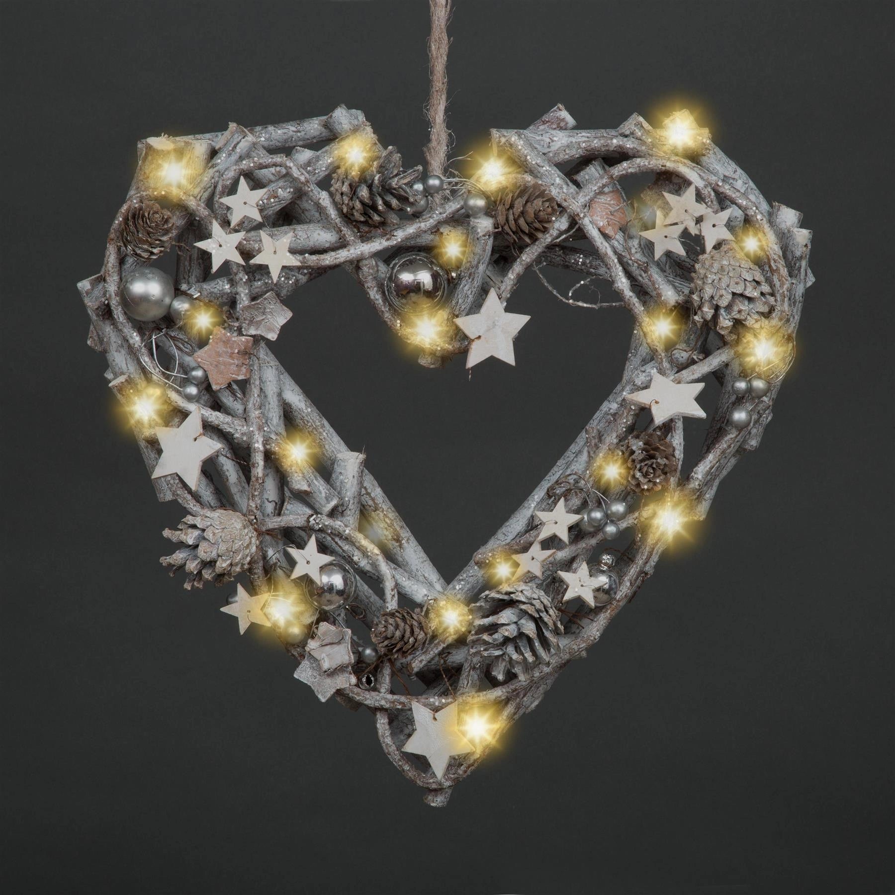 Pre Lit Christmas Table Decoration Wooden Heart Wreath Xmas Gift Home Decor 33CM