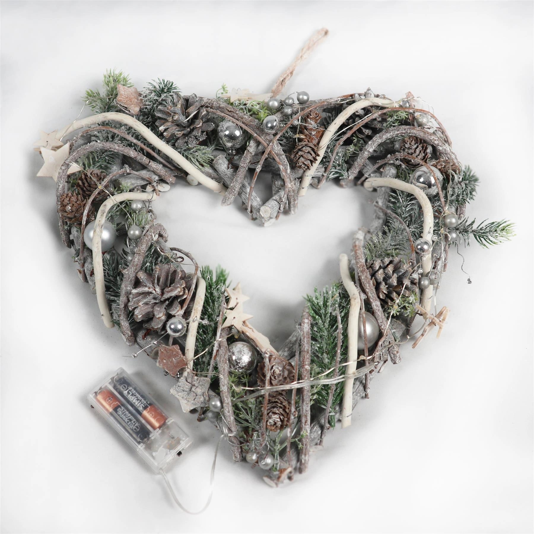 Pre Lit Christmas Table Decoration Wooden Heart Wreath Xmas Gift Home Decor 33CM