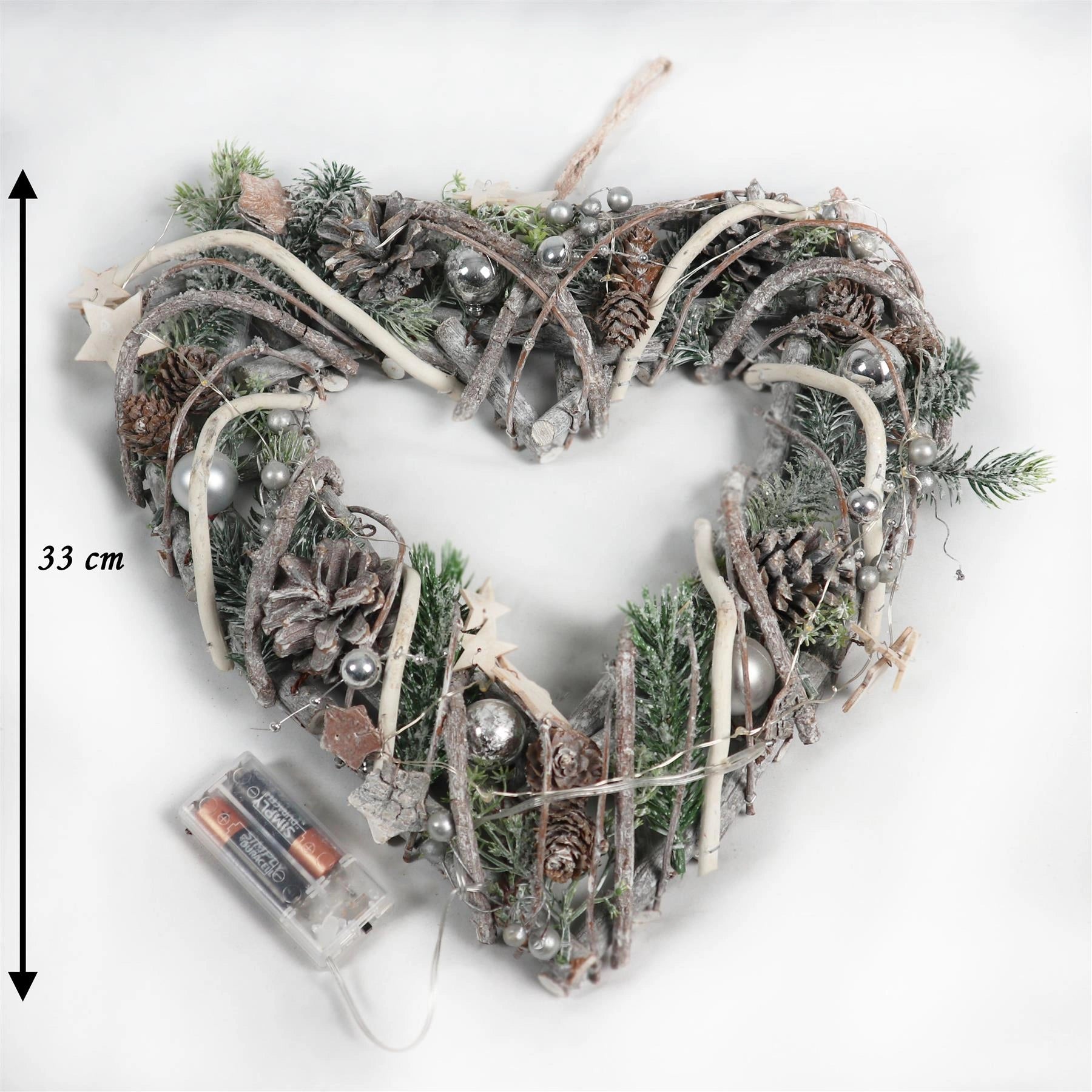 33X7Cm  Wooden Twig Heart With 20 Leds Rustic