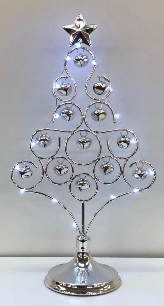 14 Inch Pre-Lit Led Table Top Chrimstas Tree With Jingle Bells Xmas Table Decoration Silver