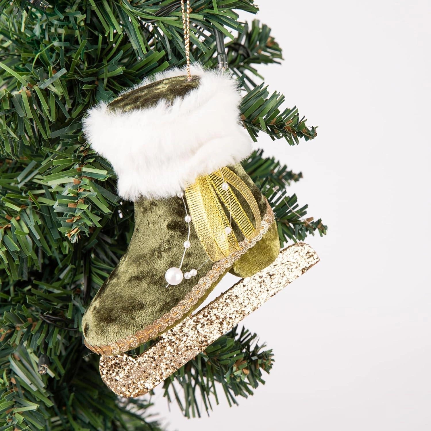 3X Christmas Hanging Ornament Tree Pendant Green Ice Skate Boot 12cm Xmas Decor