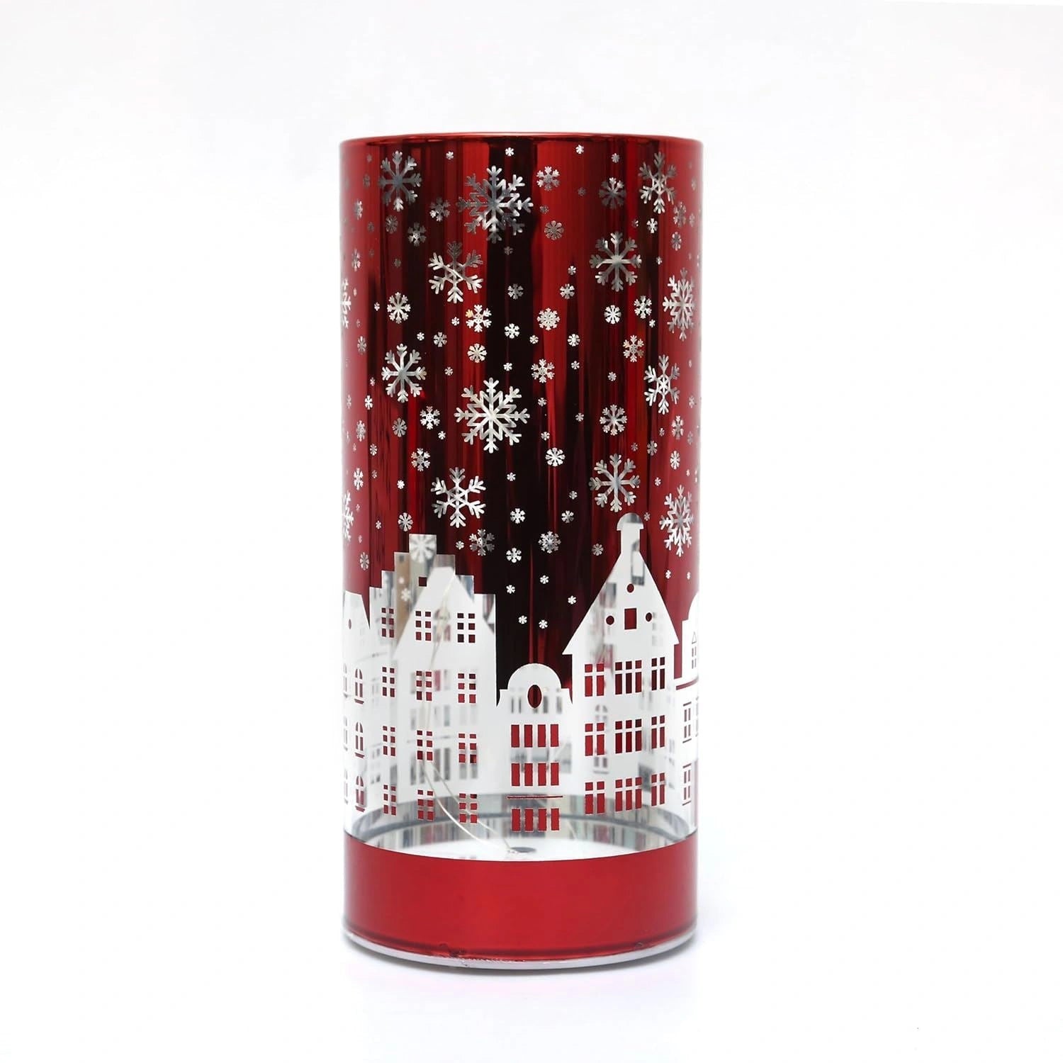 Christmas Table Decoration Xmas Led Red Glass Vase Village 22cm Home Decoration
