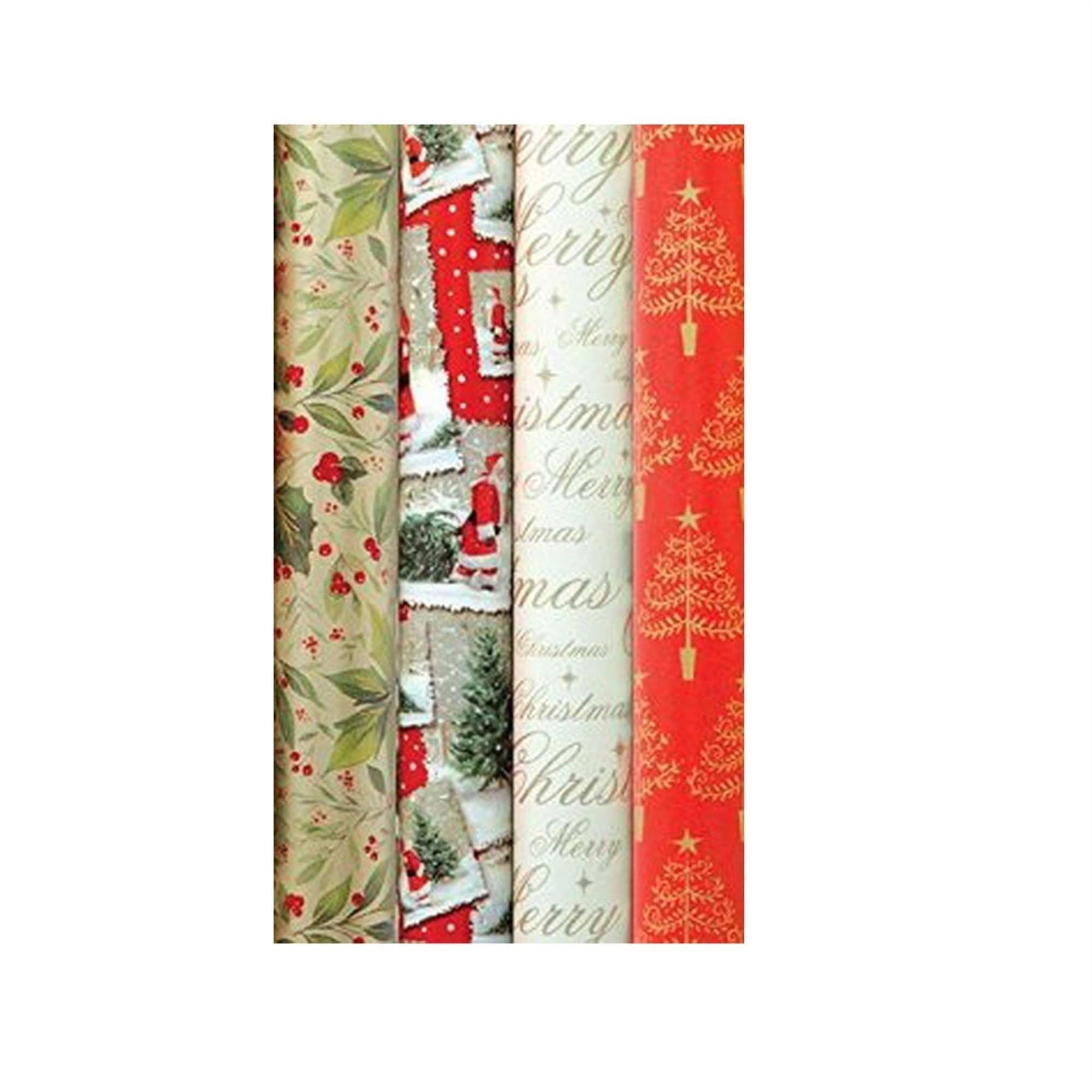 4 x 10m Traditional Christmas Gift Wrap Roll Wrapping Paper Xmas Presents