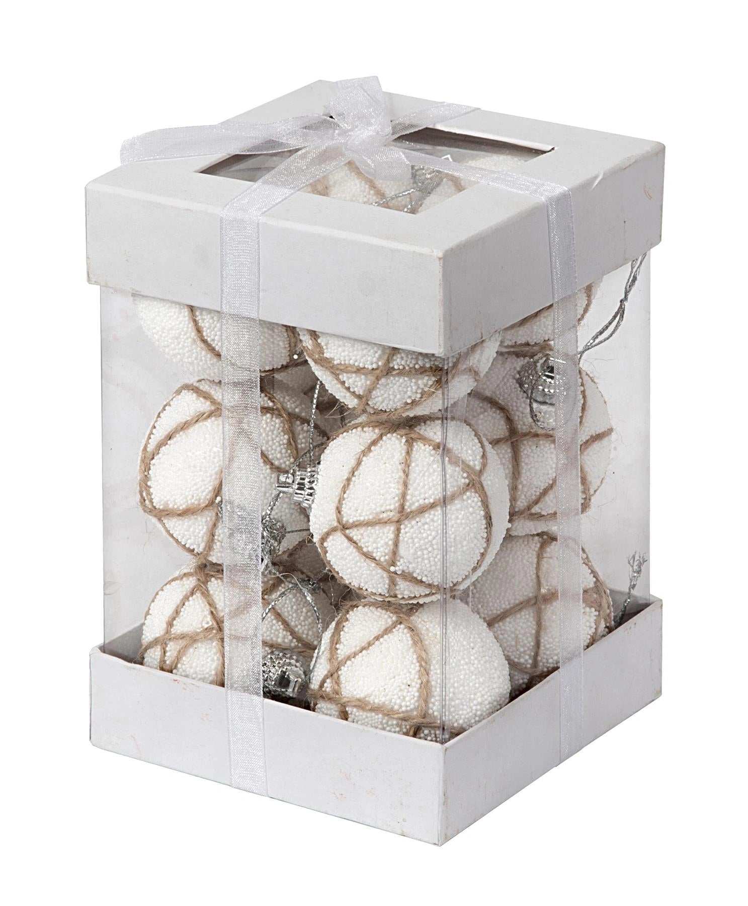 White Glitter Baubles Christmas Tree Hanging Decorations Ornaments Balls 12 Pcs