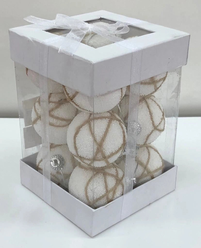 White Glitter Baubles Christmas Tree Hanging Decorations Ornaments Balls 12 Pcs