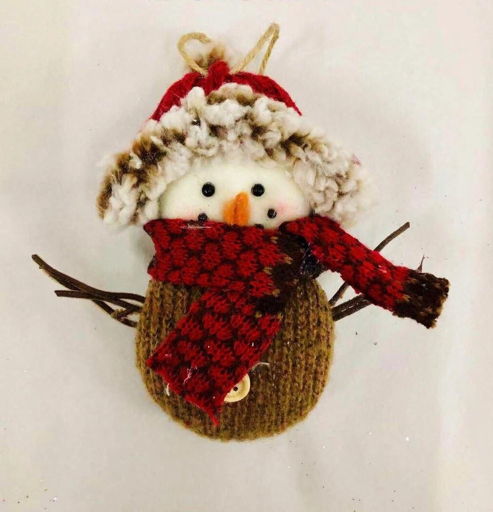 Christmas Hanging Decoration Fabric Knitted Snowman Brown