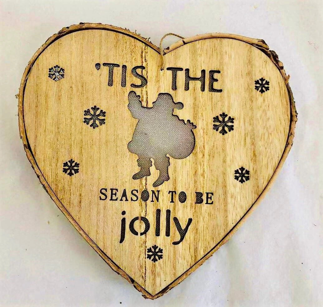 Led Wooden Christmas Hanging Decoration Battery Operated Heart Shape