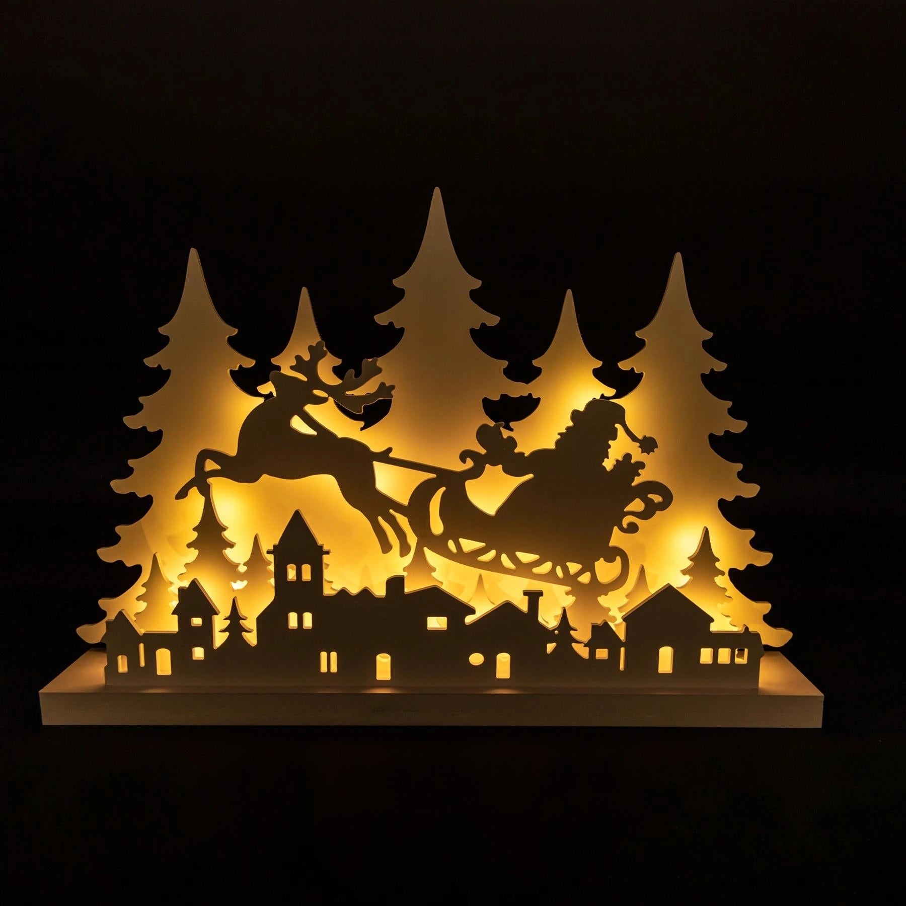 60cm Flying Santa Silhouette Sleigh Battery Operated Light Tree Xmas Decorations