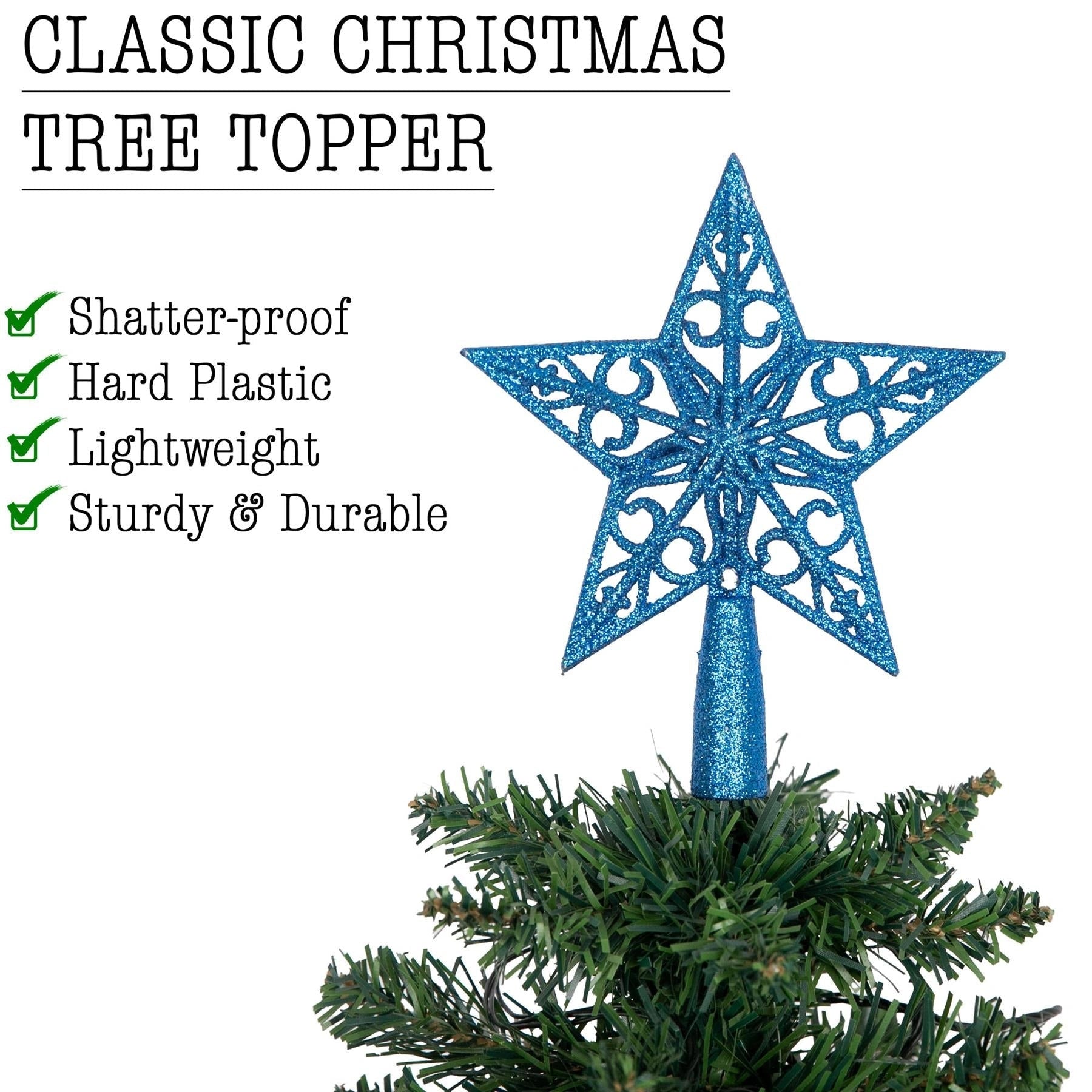 Christmas Star Tree Topper Blue Glitter Crown Xmas Tree Ornaments Decor 14.5cm