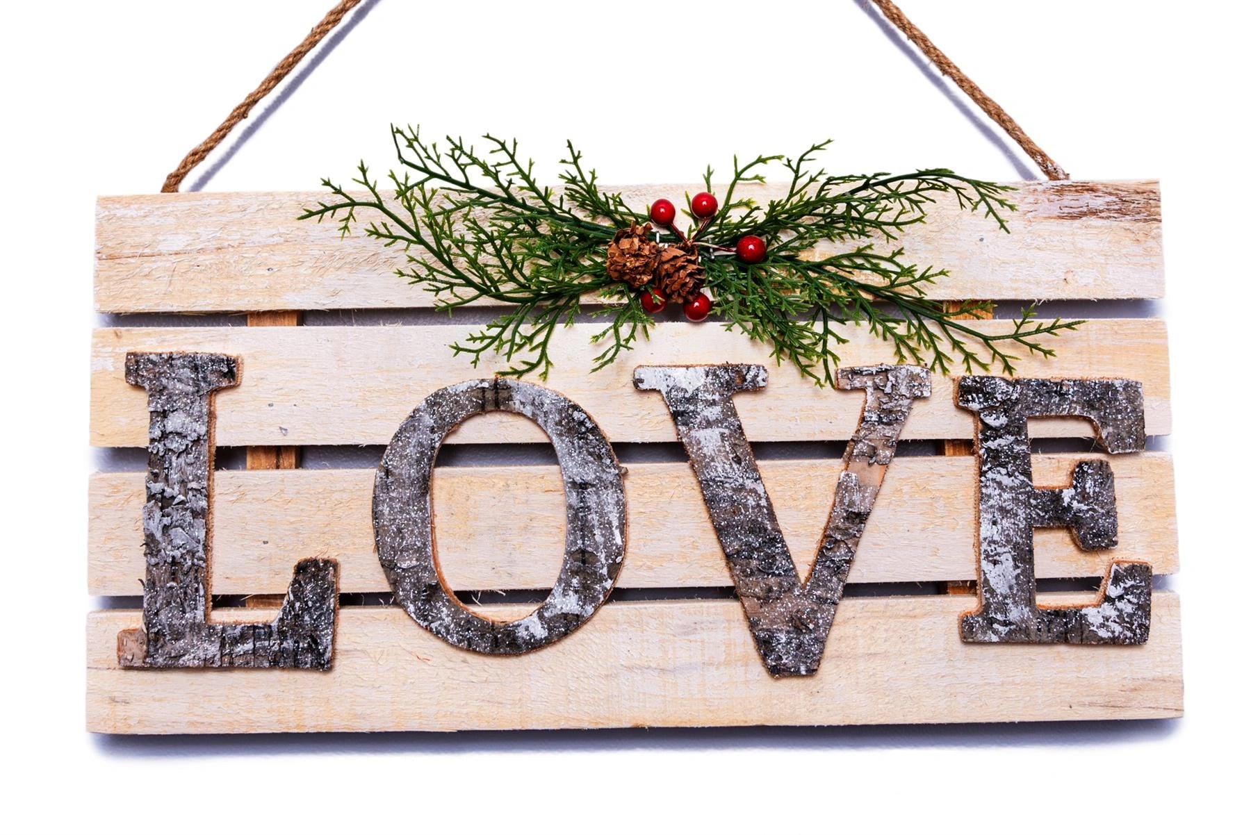 Love Wooden Frame Christmas Hanging Ornament Wall Plaque Festive Home Door Decor