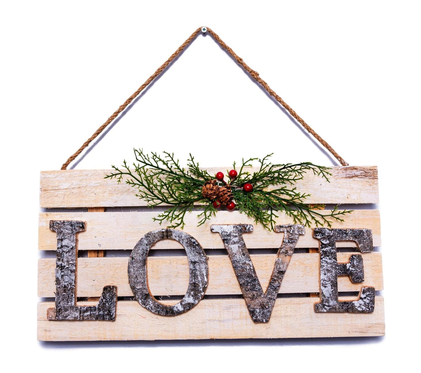 Love Wooden Frame Christmas Hanging Ornament Wall Plaque Festive Home Door Decor