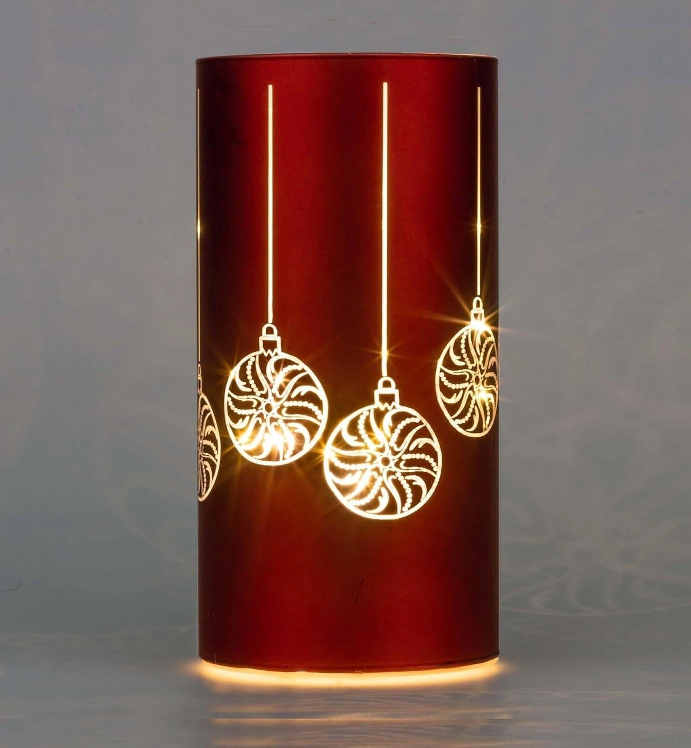 Christmas Table Decoration Xmas Led Red Glass Vase Baubles 22cm Home Decoration