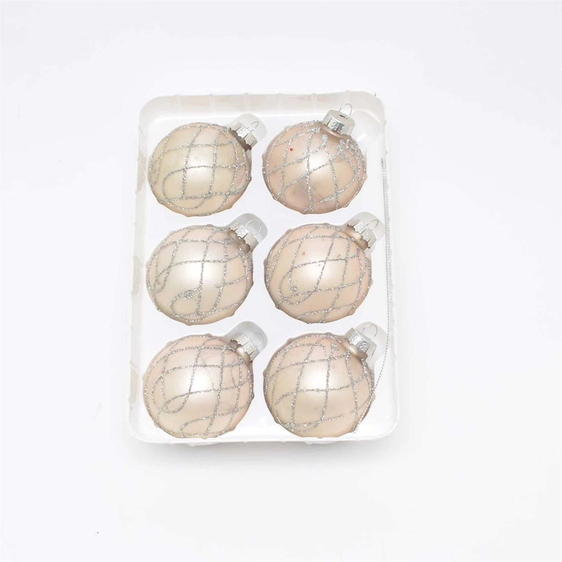 Shatterproof Seasonal Decor Baubles Beige Christmas Tree Home Ornaments 6pcs