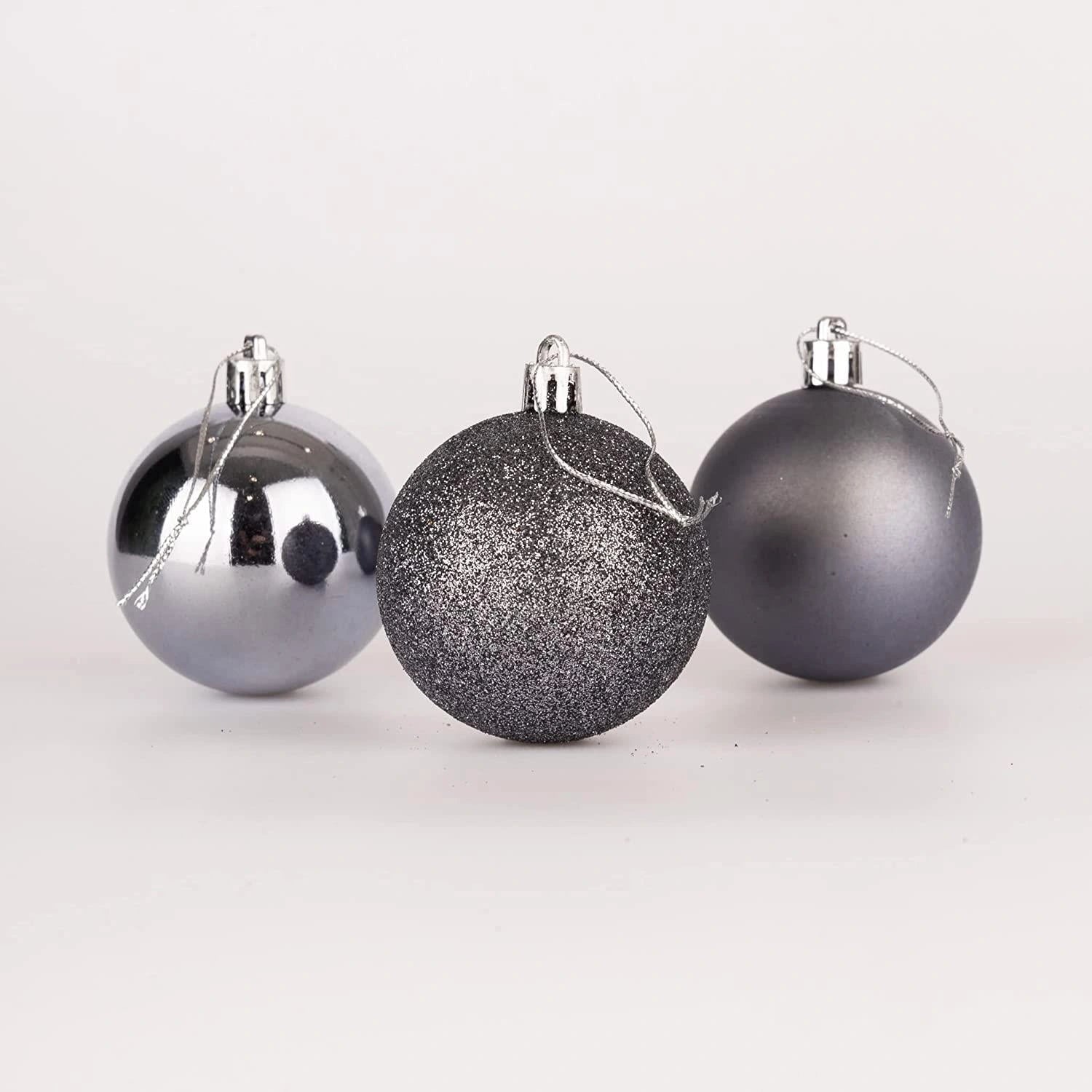 Baubles Dark Grey 5Cm 24Pcs Set Pvc