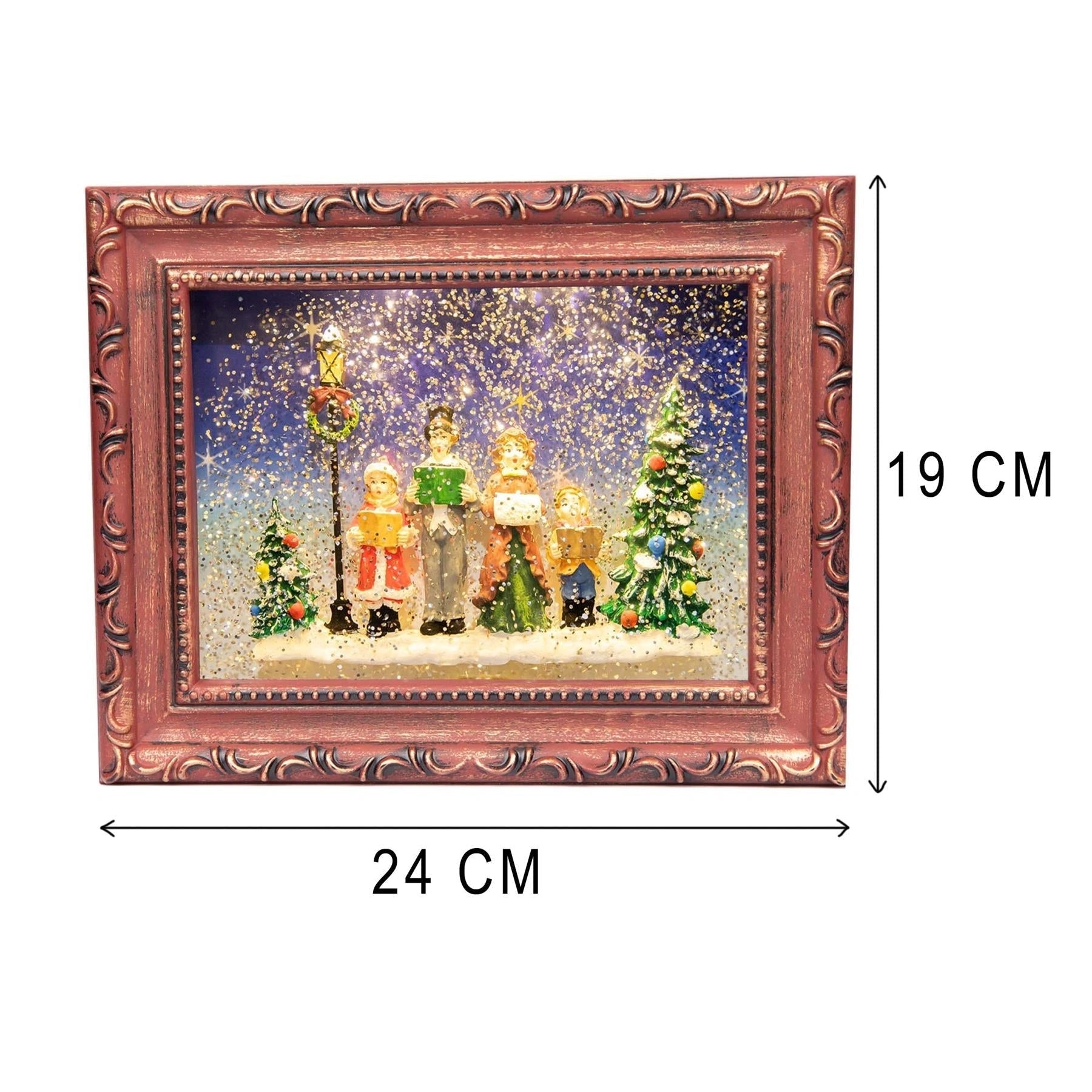 Christmas Decor Auto Swirling Snow LED Glittery Water Spinner Choir Scene Frame