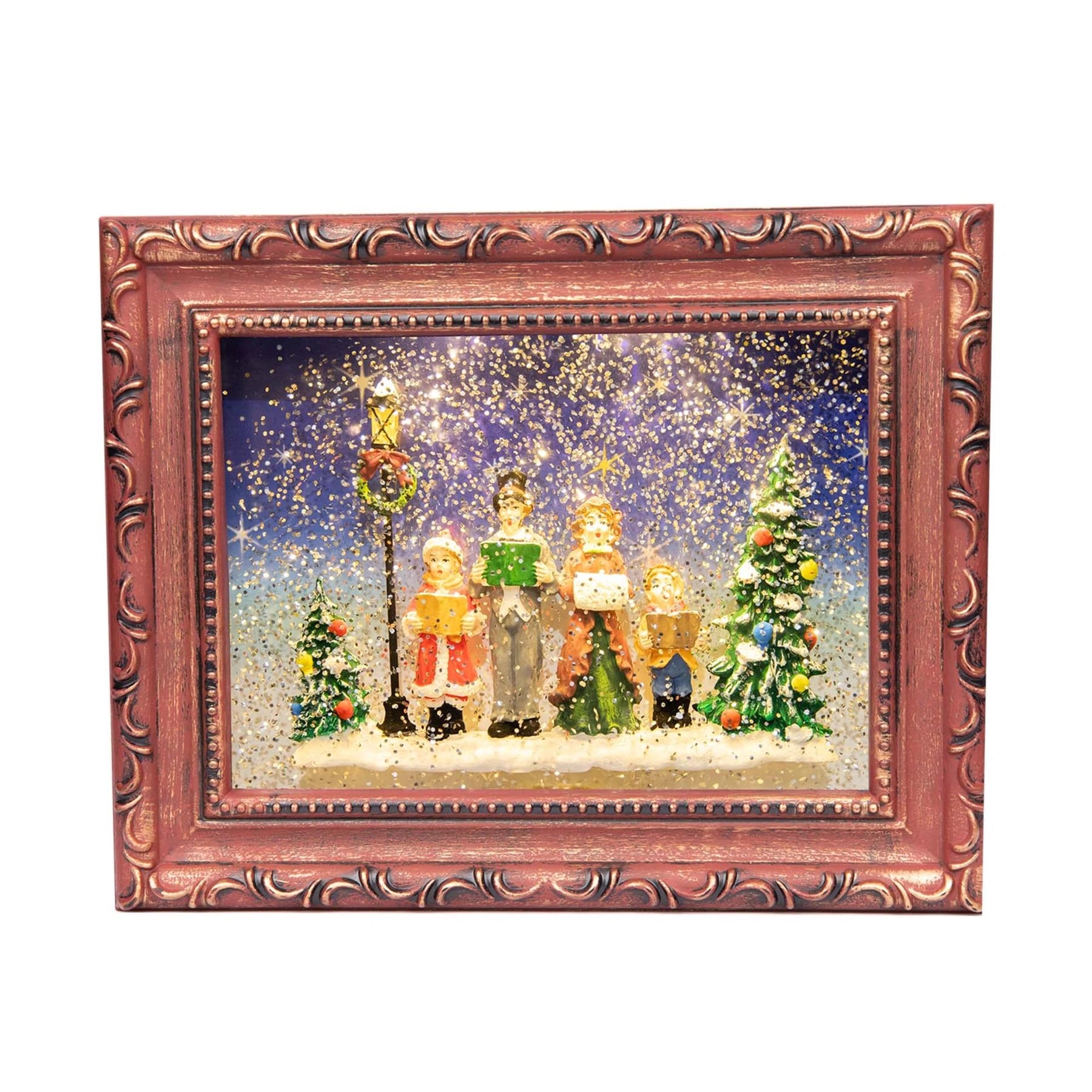 Christmas Decor Auto Swirling Snow LED Glittery Water Spinner Choir Scene Frame
