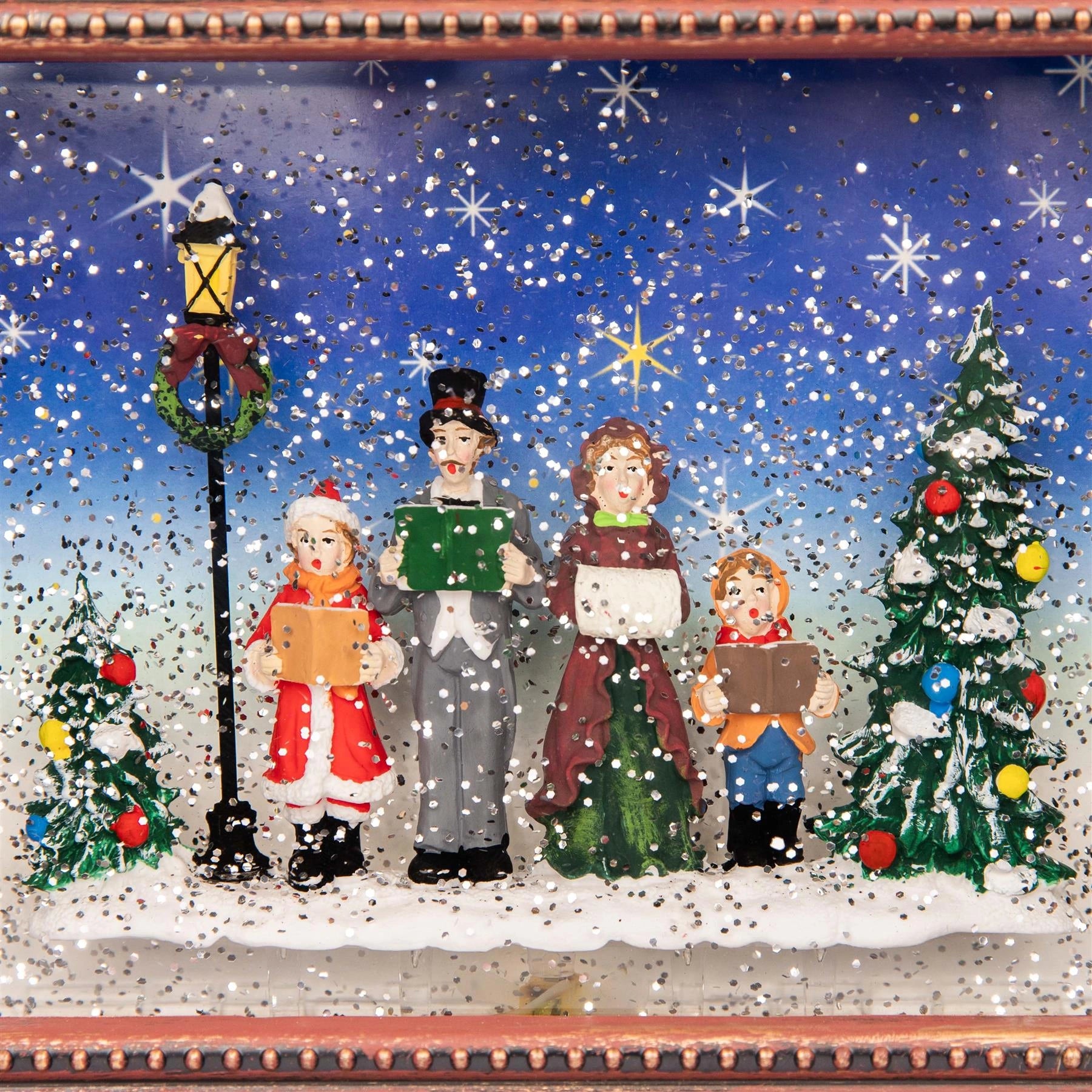 Christmas Decor Auto Swirling Snow LED Glittery Water Spinner Choir Scene Frame