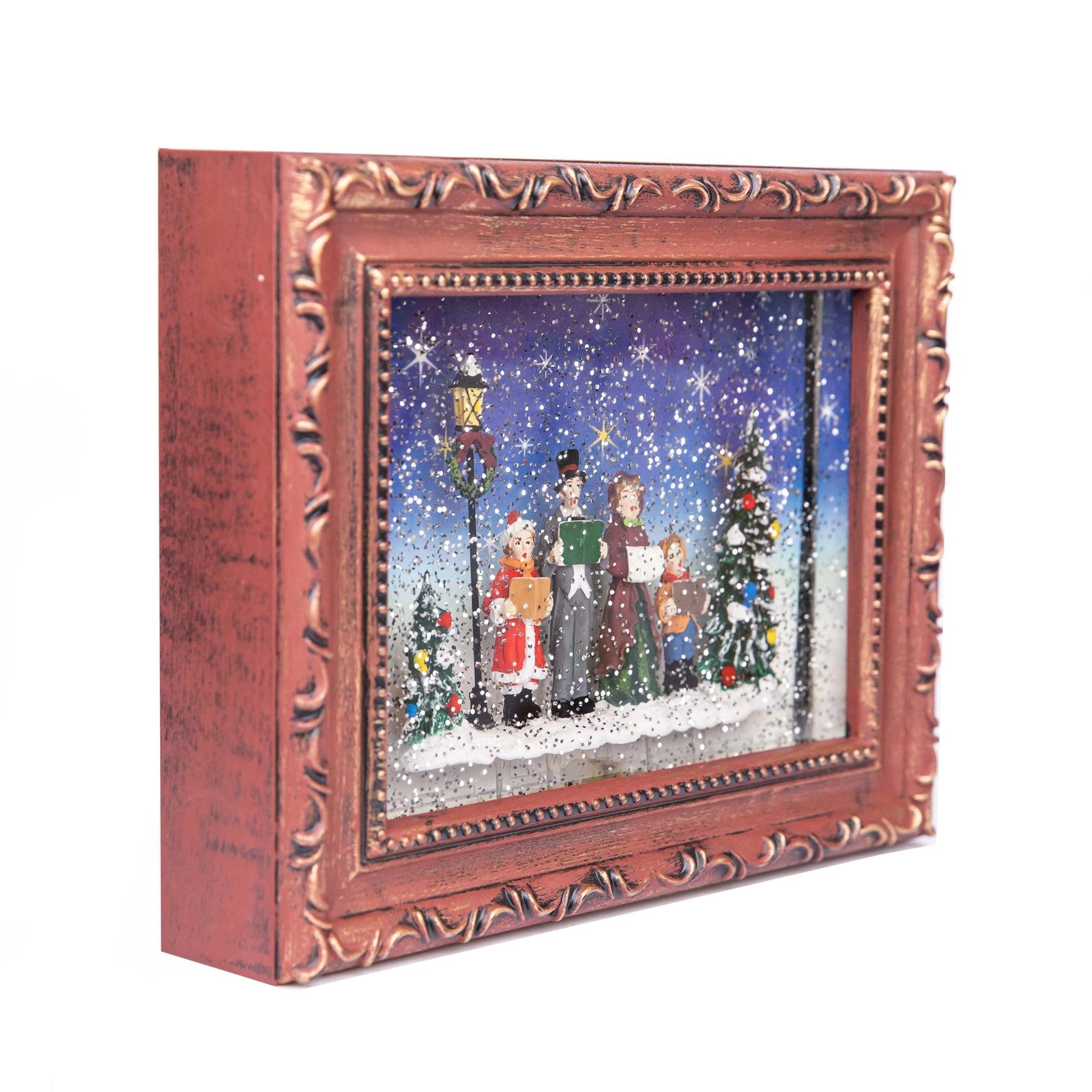 Christmas Decor Auto Swirling Snow LED Glittery Water Spinner Choir Scene Frame