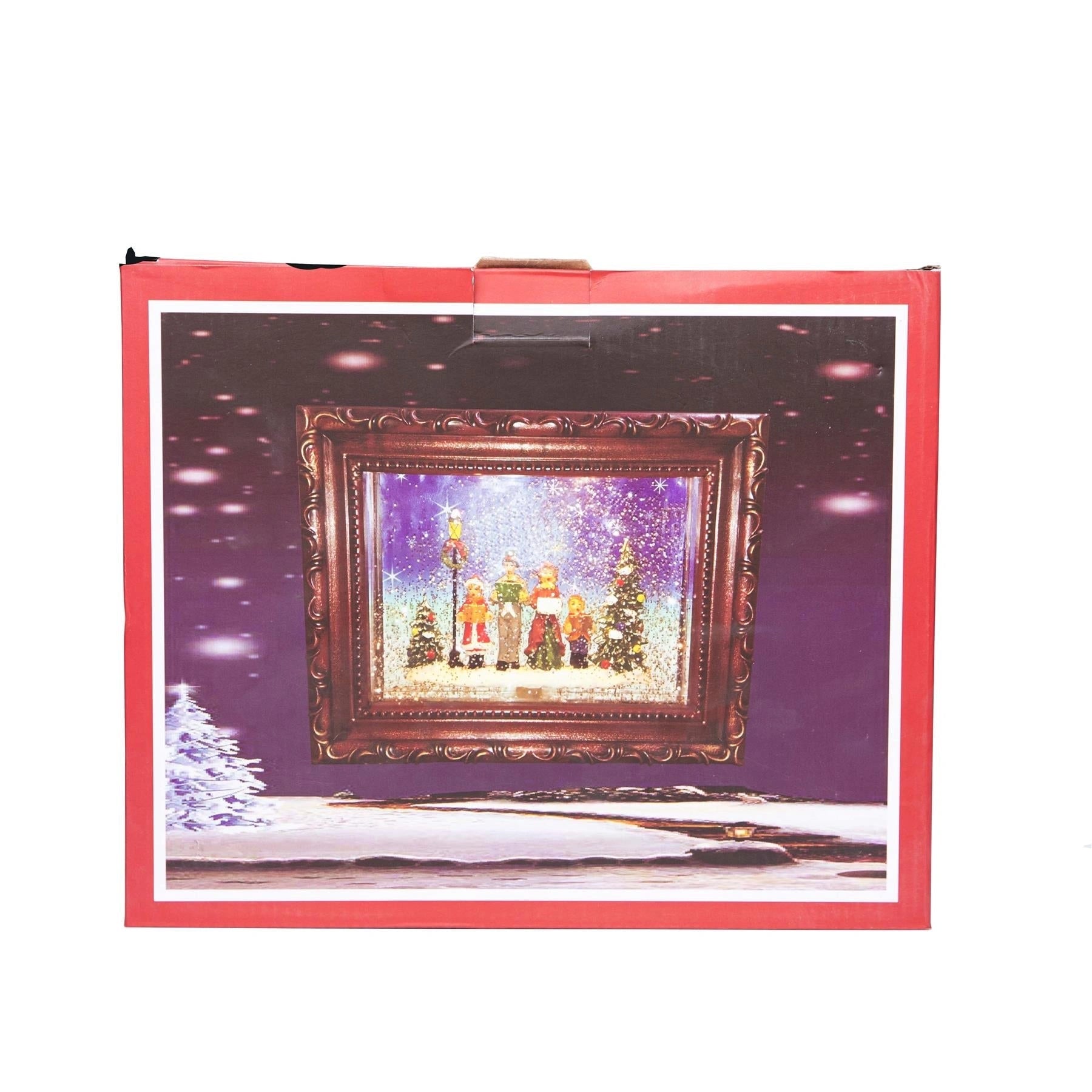 Christmas Decor Auto Swirling Snow LED Glittery Water Spinner Choir Scene Frame