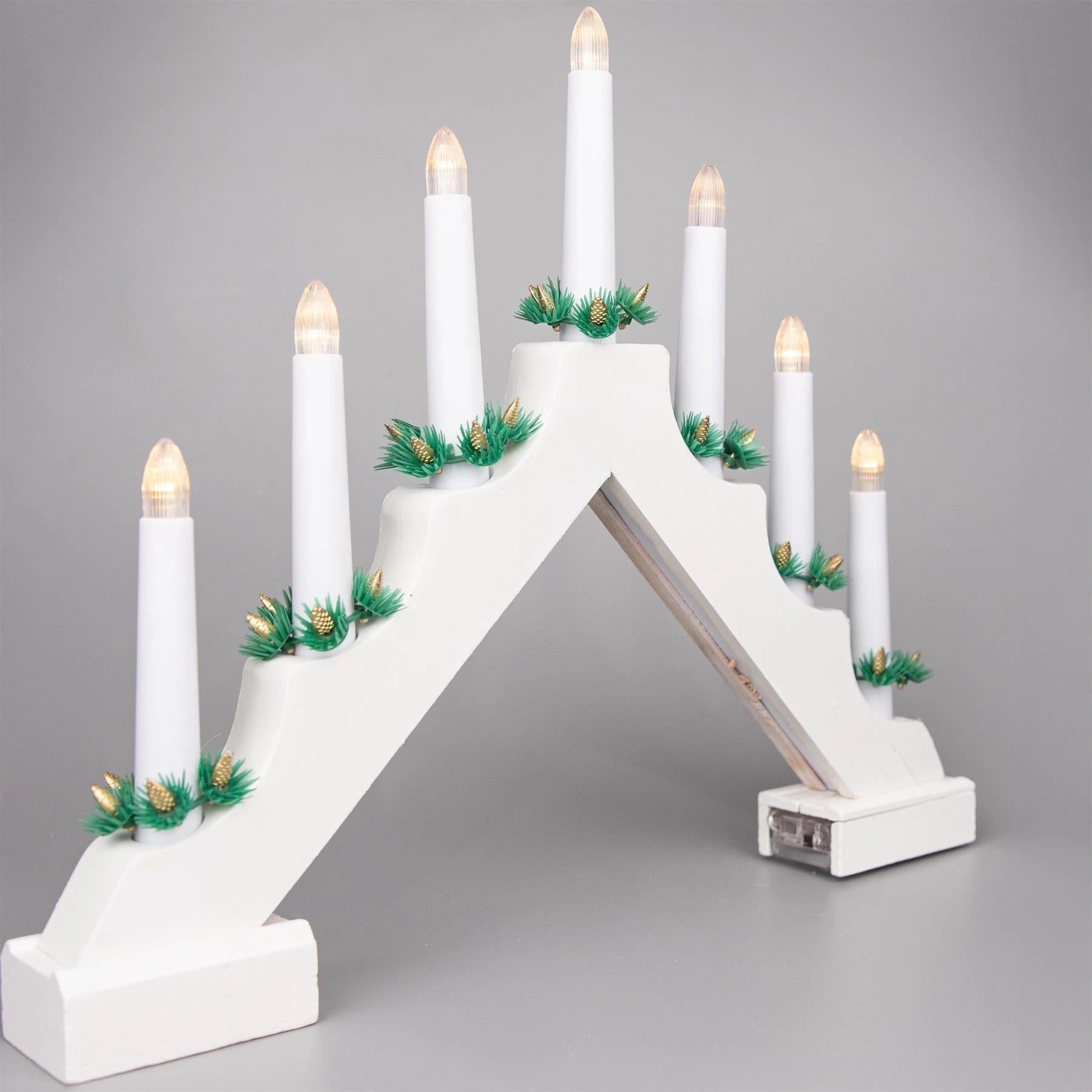 Christmas Decor Window Home Wooden LED Candle Bridge White Warm Lights