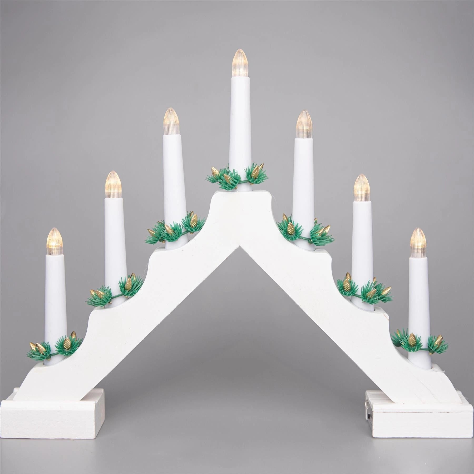 Christmas Decor Window Home Wooden LED Candle Bridge White Warm Lights