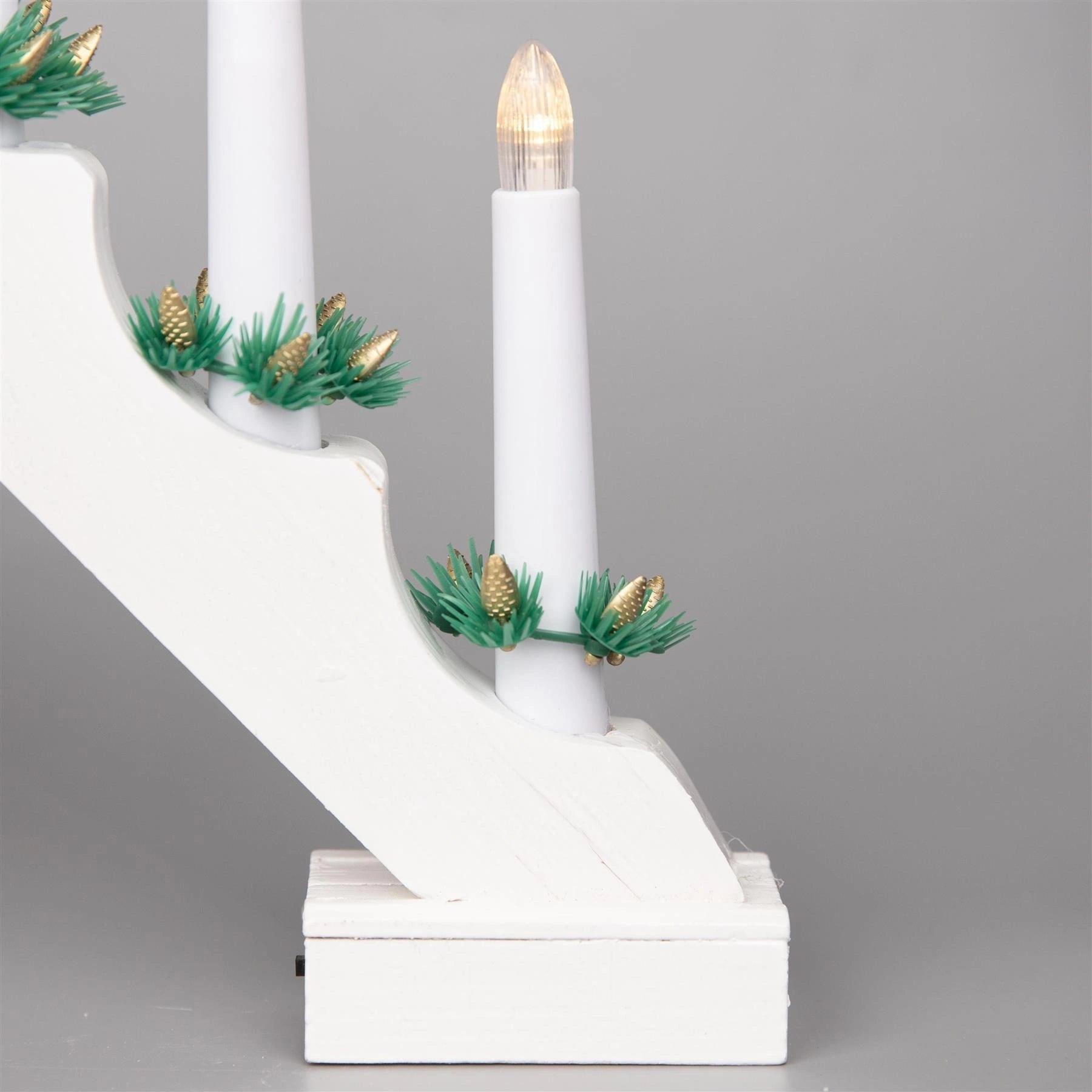 Christmas Decor Window Home Wooden LED Candle Bridge White Warm Lights