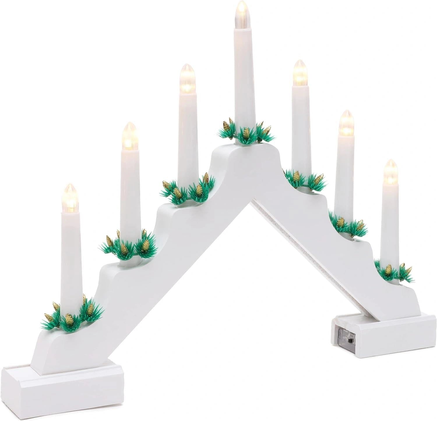 Christmas Decor Window Home Wooden LED Candle Bridge White Warm Lights