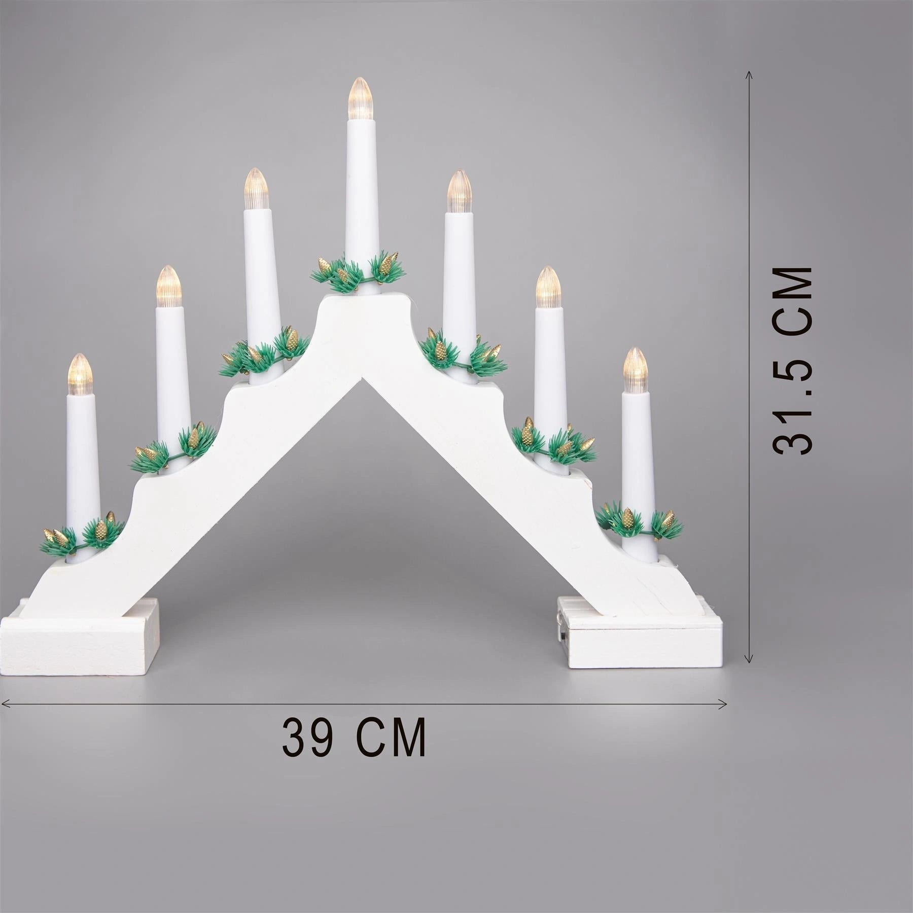 Battery Operated Wooden White Candle Bridge - H32Xw39Xd4.5Cm