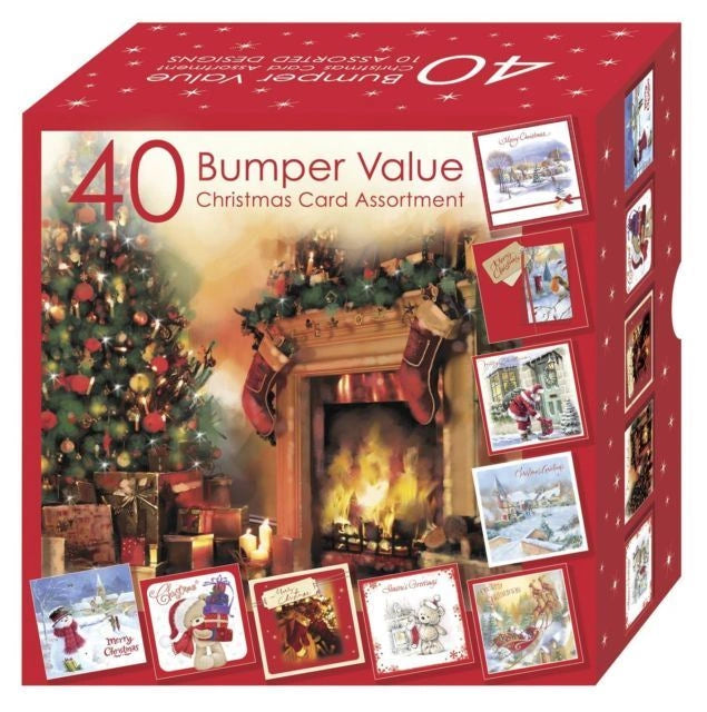 Christmas Cards - Bumper Box 40 Assorted Xmas Cards - 10 Designs Cute Cards