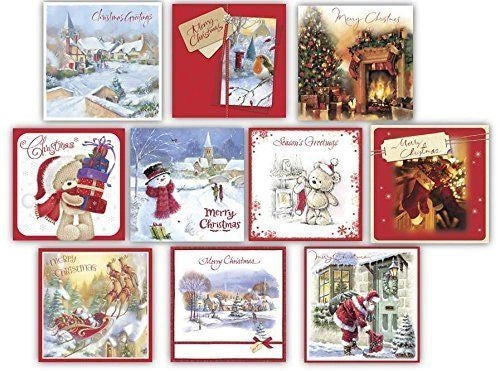 Christmas Cards - Bumper Box 40 Assorted Xmas Cards - 10 Designs Cute Cards