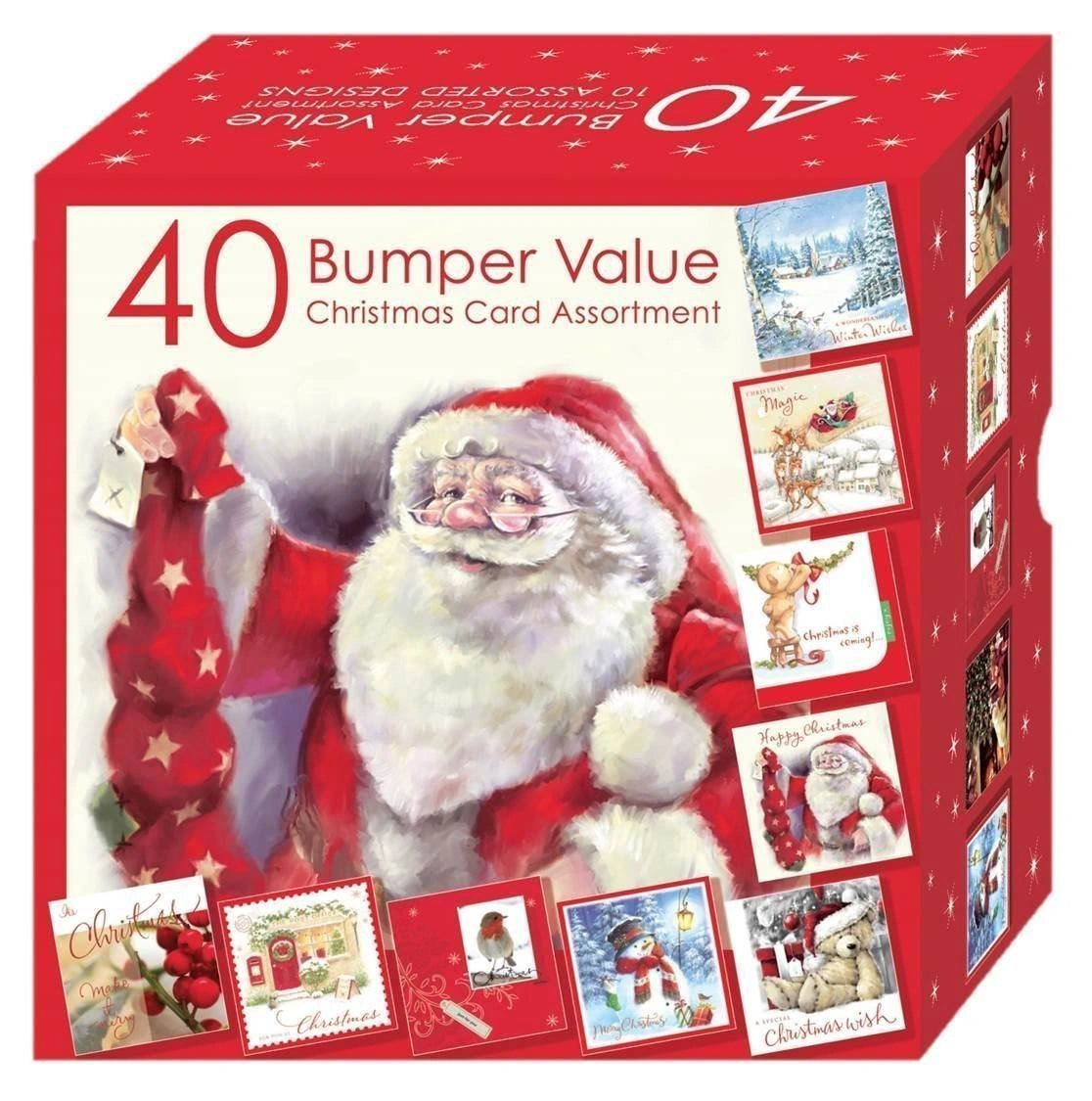 Christmas Cards - Bumper Box 40 Assorted Xmas Cards - 10 Designs Cute Cards