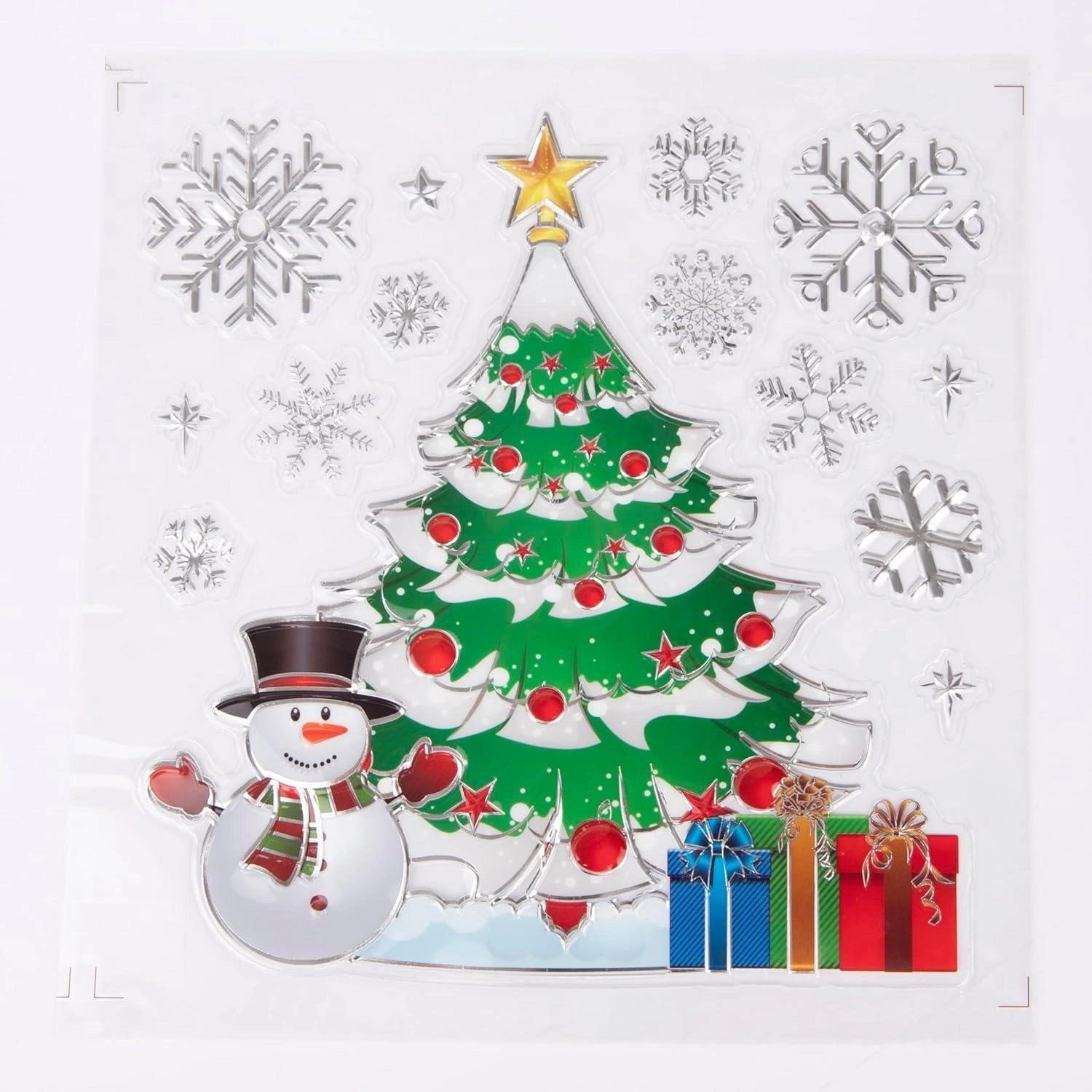 6 Christmas Window Stickers 3D Santa Snowflake Snowman Reusable Decal Wall Decor