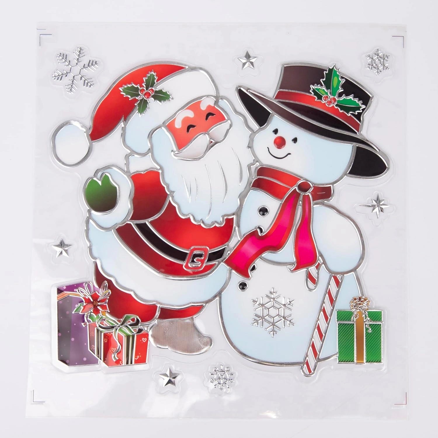 6 Christmas Window Stickers 3D Santa Snowflake Snowman Reusable Decal Wall Decor