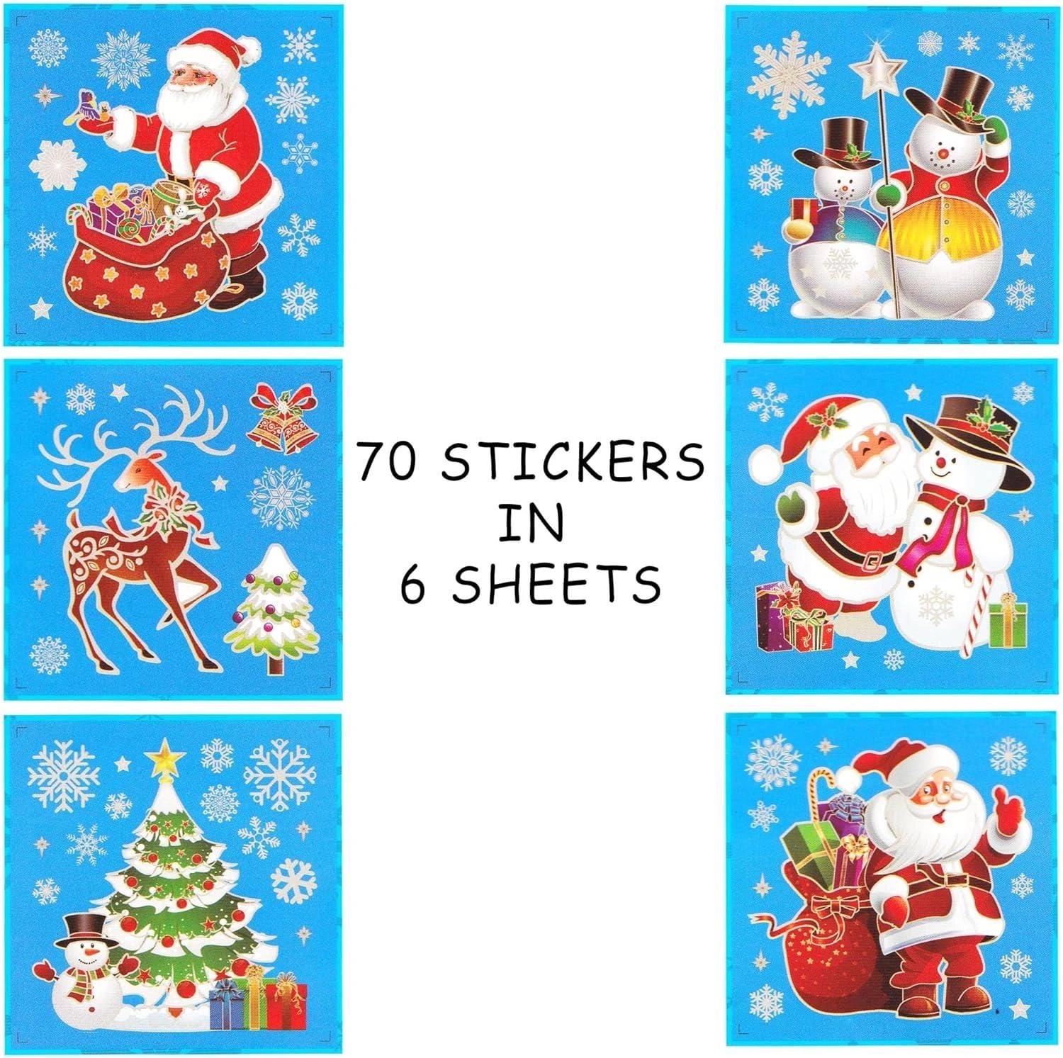 6 Christmas Window Stickers 3D Santa Snowflake Snowman Reusable Decal Wall Decor