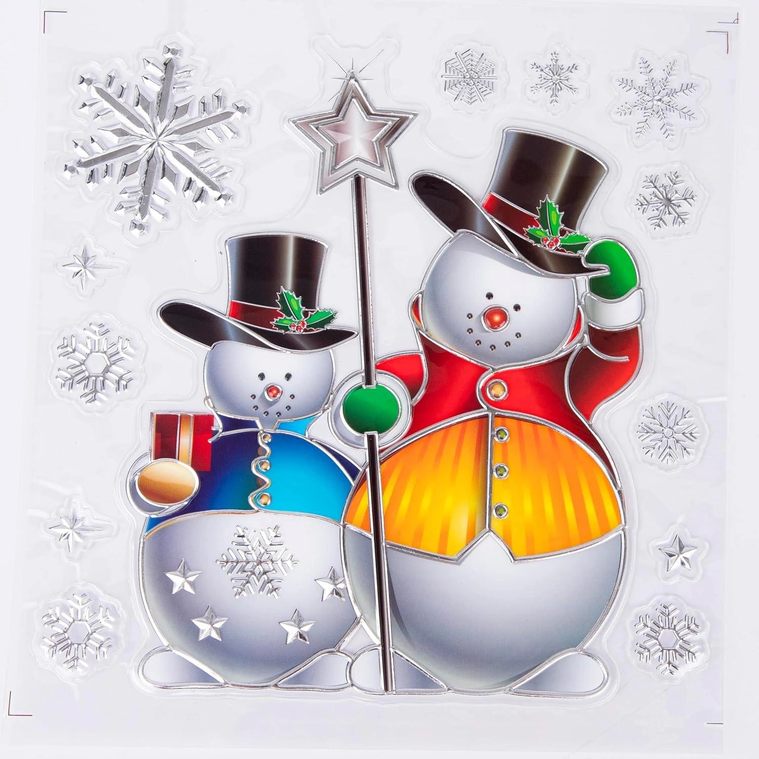 6 Christmas Window Stickers 3D Santa Snowflake Snowman Reusable Decal Wall Decor