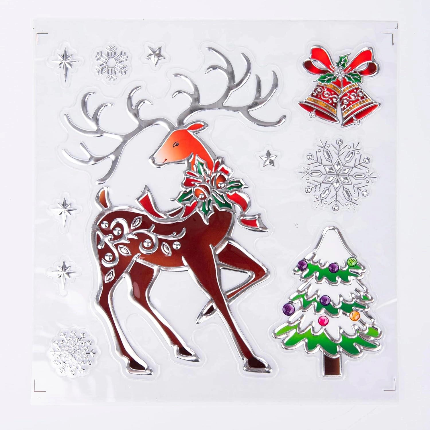 6 Christmas Window Stickers 3D Santa Snowflake Snowman Reusable Decal Wall Decor