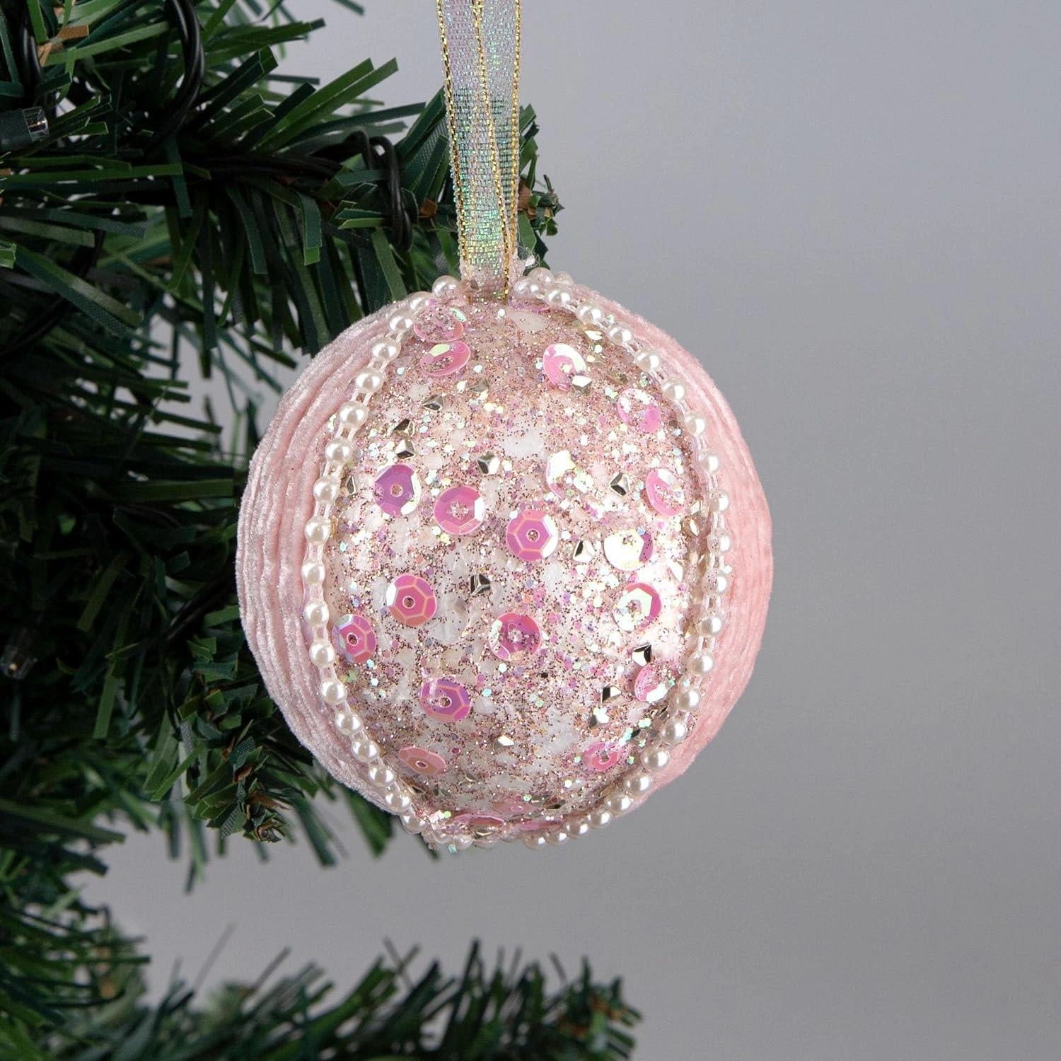 3X Christmas Hanging Ornaments Tree Pendant Baby Pink Bauble 7cm Xmas Decoration