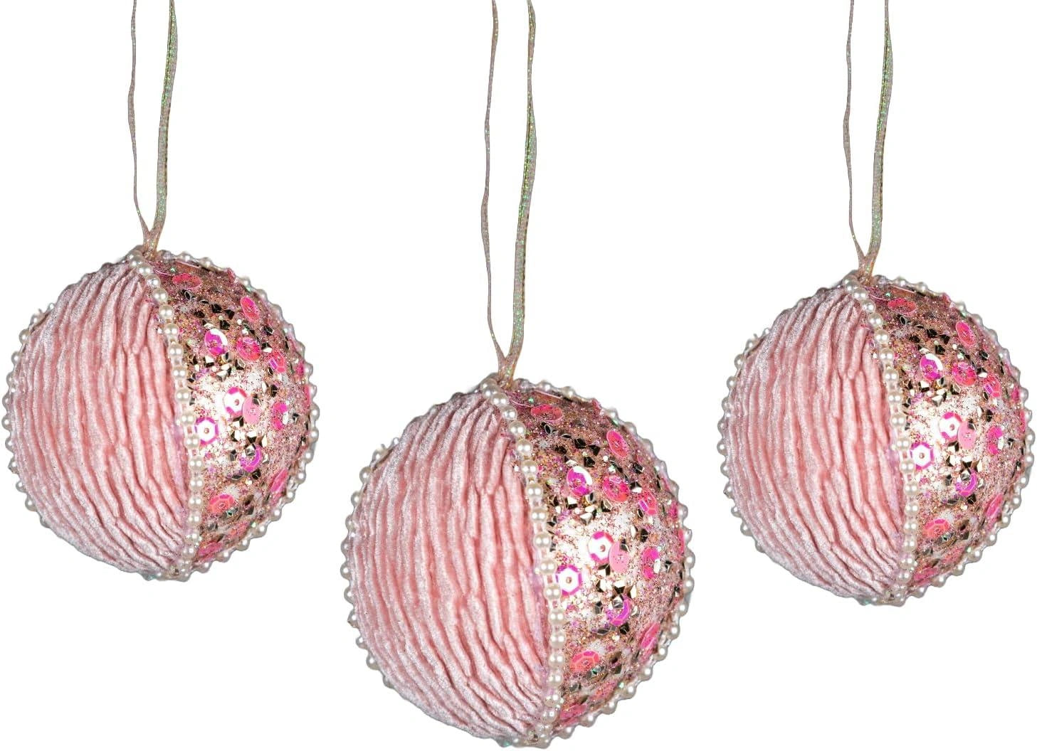 3X Christmas Hanging Ornaments Tree Pendant Baby Pink Bauble 7cm Xmas Decoration