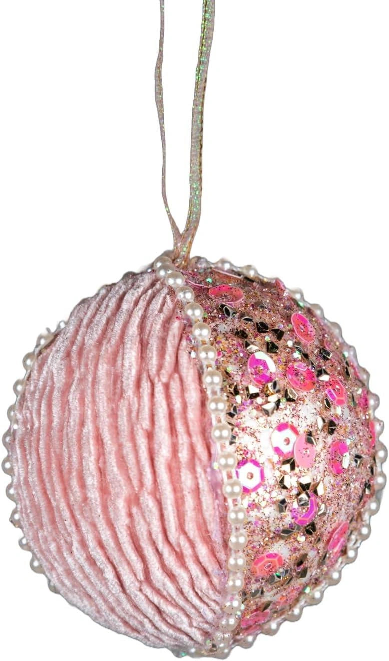 3X Christmas Hanging Ornaments Tree Pendant Baby Pink Bauble 7cm Xmas Decoration