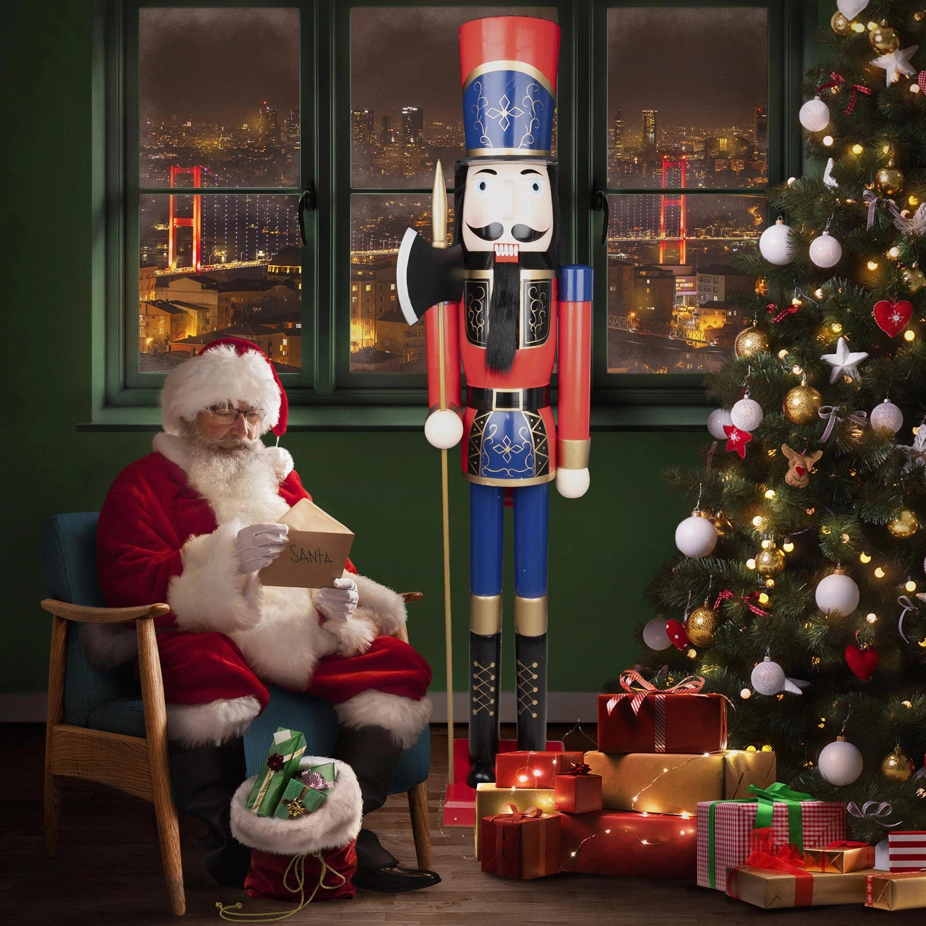 Giant Wooden Nutcracker Life Size Christmas Figurine 150cm Xmas Home Door Decor