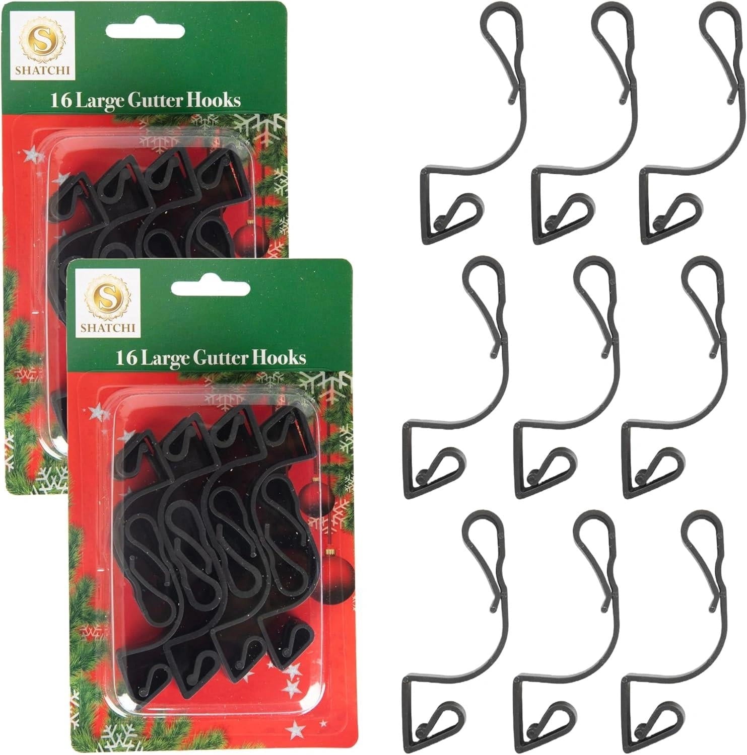 Large Gutter Hooks Christmas Rope String Light Hanger Black Plastic Clips 32pcs