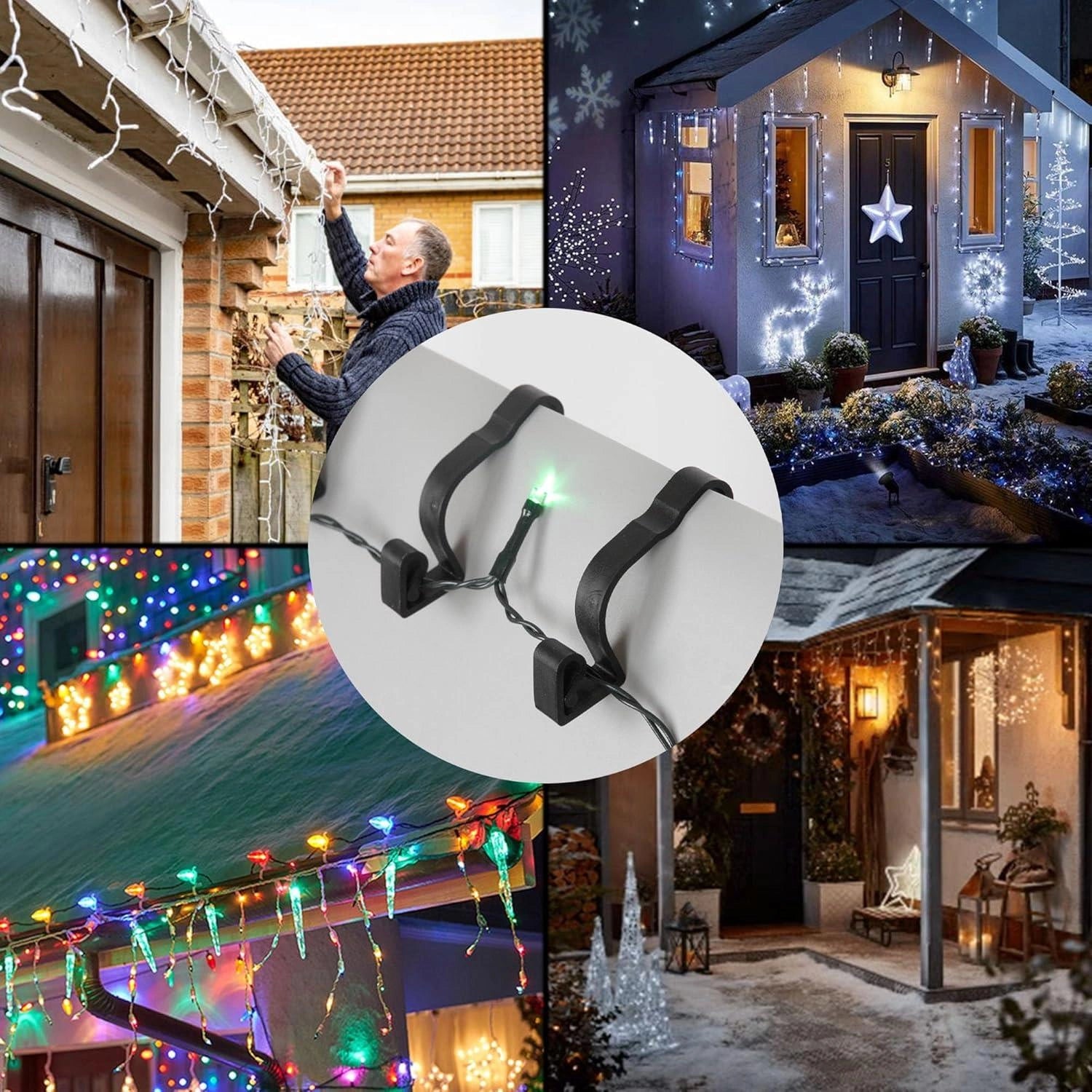 Large Gutter Hooks Christmas Rope String Light Hanger Black Plastic Clips 32pcs