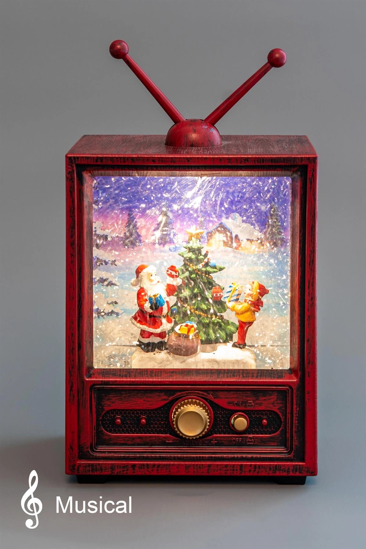 LED Santa Scene Retro TV Snow Globe Musical Water Spinner Xmas Tabletop Decor