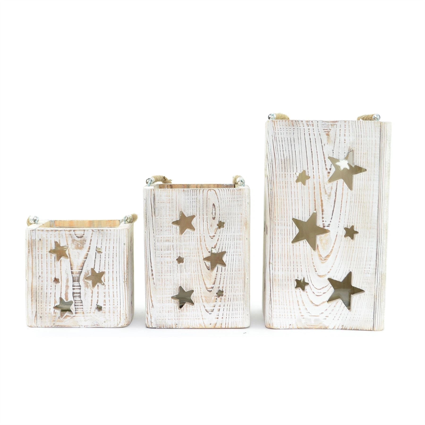 Large Wooden Candle Jar 26Cm Height Star Carved With Glass Jar Christmas Lighting Decorations