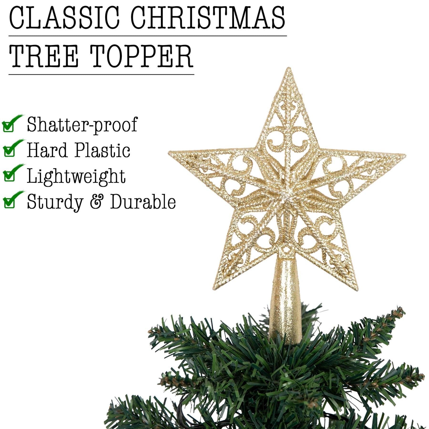 Christmas Star Tree Topper Gold Glitter Crown Xmas Tree Ornaments Decor 14.5cm