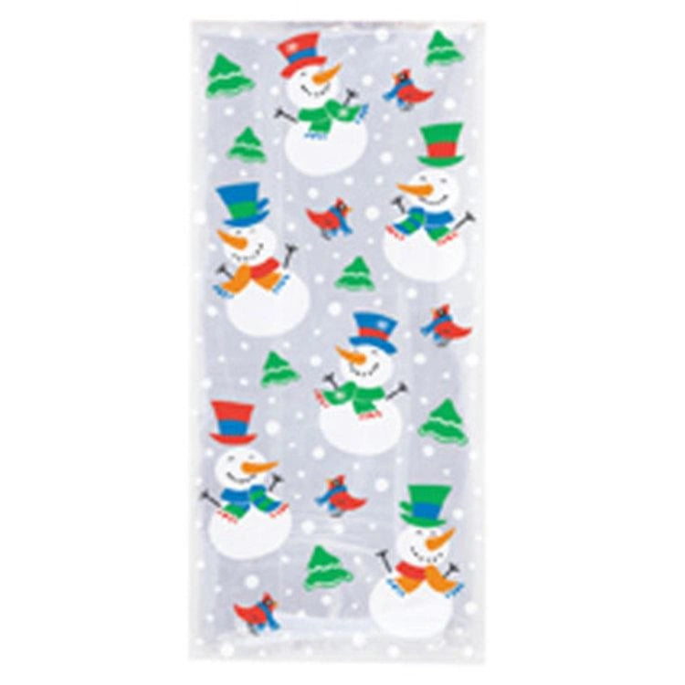 20 Each Snowman And Santa Cello Cellophane Christmas Party Loot Bags Cooky Candy