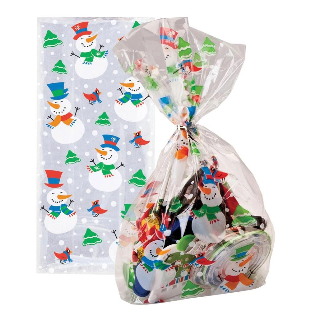 20 Each Snowman And Santa Cello Cellophane Christmas Party Loot Bags Cooky Candy