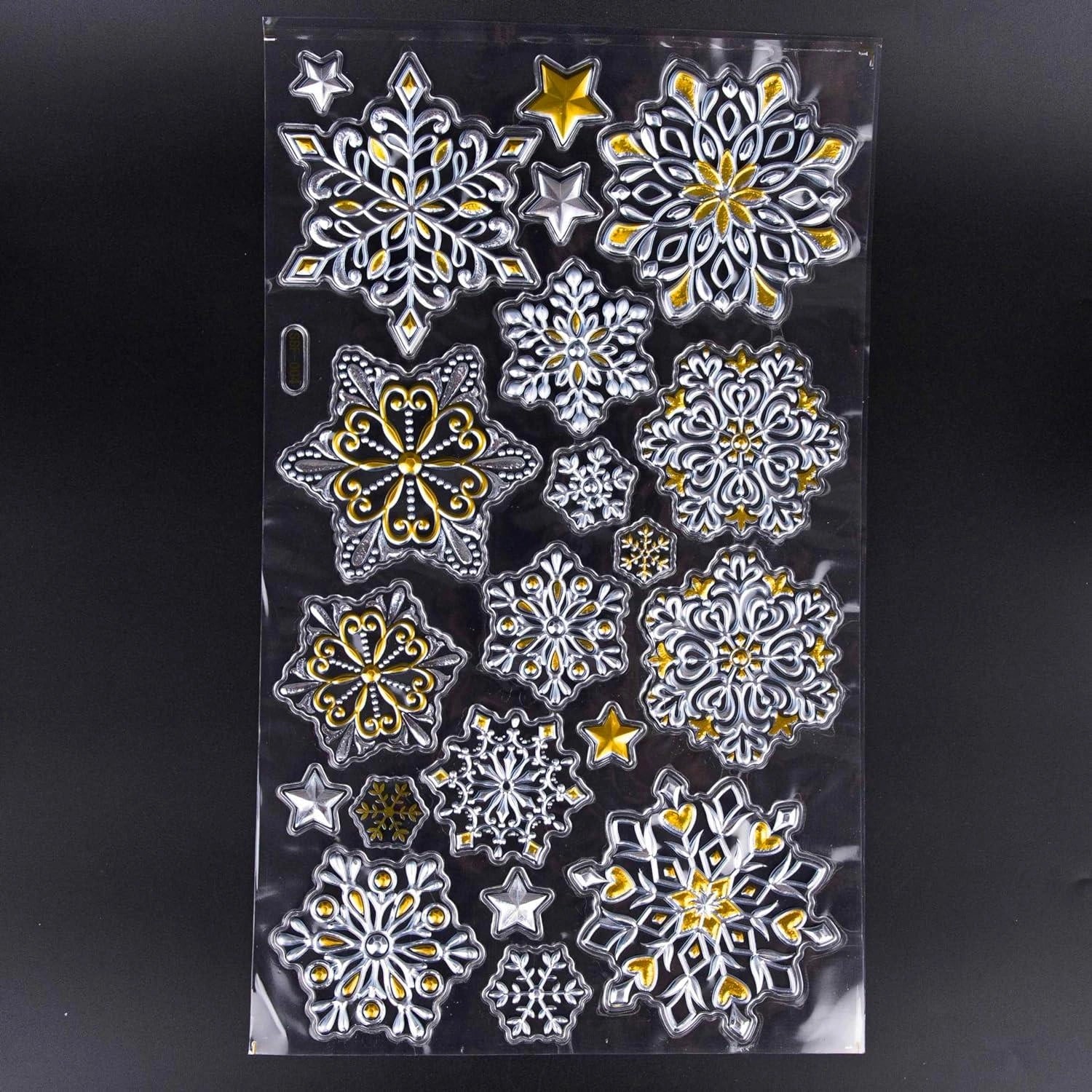 4 Christmas Window Stickers 3D Santa Snowflake Snowman Reusable Decal Xmas Decor